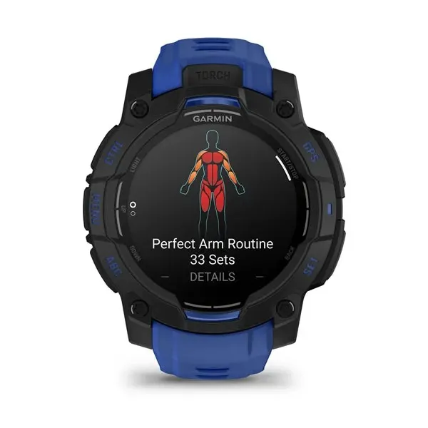 Garmin Instinct 3 45mm AMOLED tr&auml;ningsklocka, svart Bolt Blue