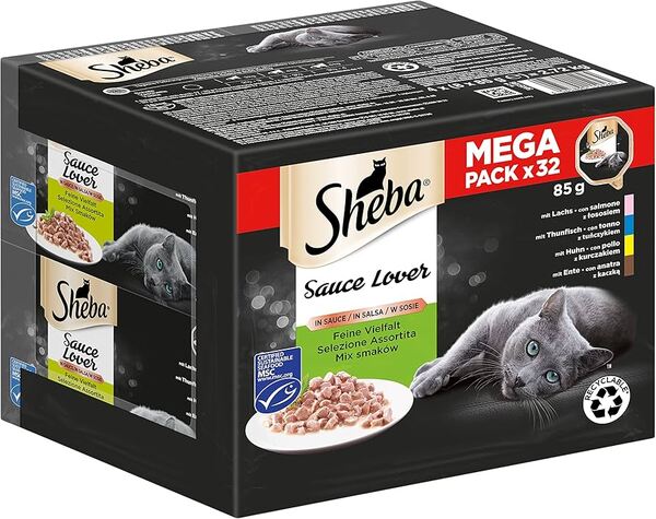 Sheba Sauce Lover Duck, Chicken, Salmon &amp; Tuna, Kissan m&auml;rk&auml;ruoka, Adult, 32 x 85 g