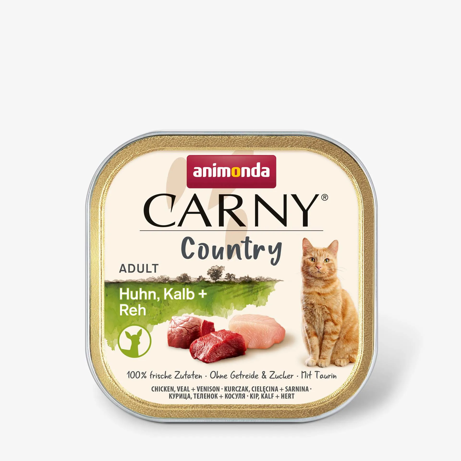 Animonda Carny Country Chicken, Veal & Venison, V&aring;tfoder f&ouml;r katt, Adult, Spannm&aring;lsfritt, 100 g