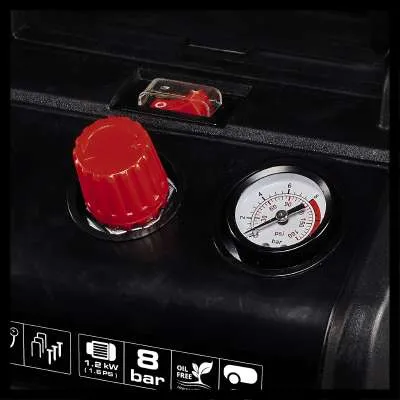 Einhell Compressor TC-AC 190/6/8 OF Set (red/black, 1,200 watts, tire inflator, compressed air hose)