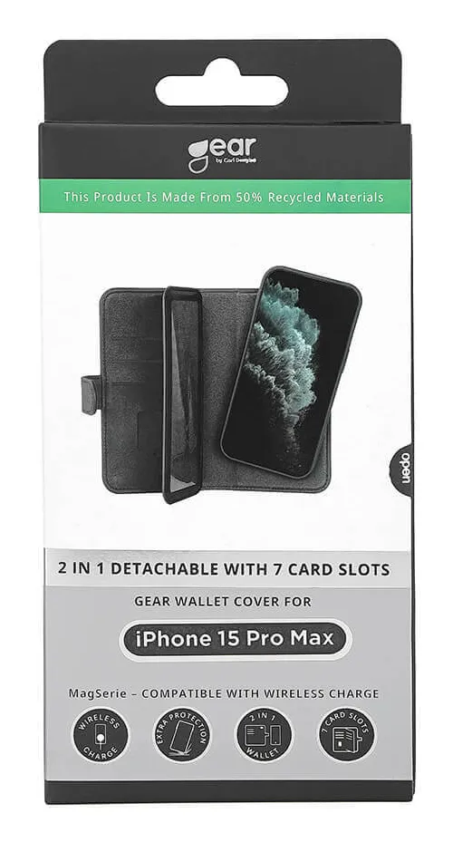 GEAR Wallet 7 Cards MagSeries, iPhone 15 Pro Max - 2-in-1 Wallet Case, Black