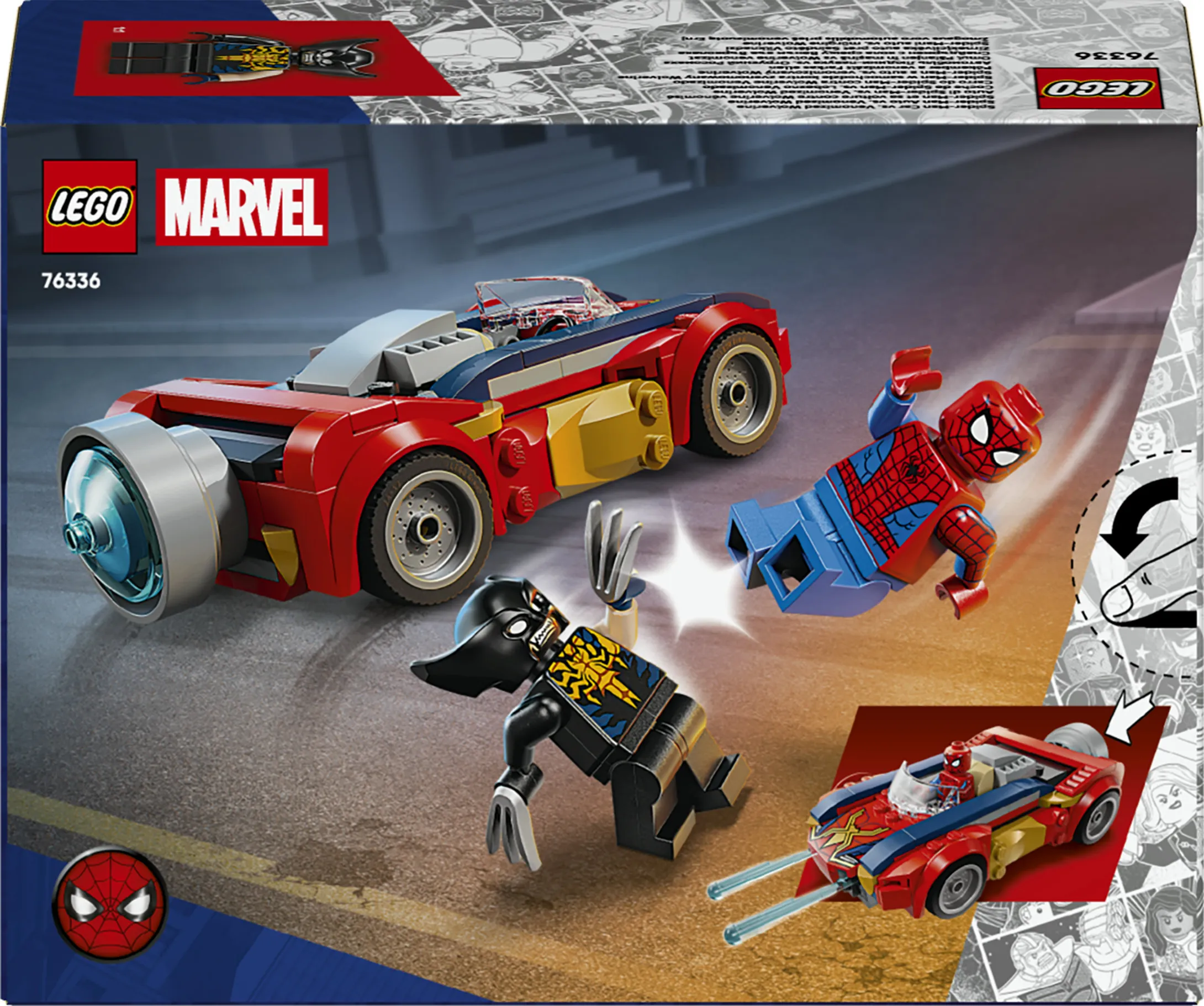 LEGO Marvel Spider-Manin auto vastaan Venomiksi muuttunut Wolverine 76336
