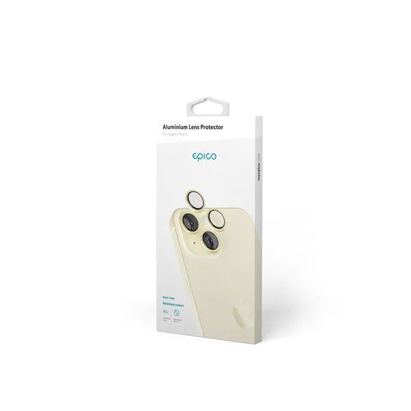 Epico Aluminium Lens, iPhone 15 / 15 Plus -kameran linssinsuoja, Keltainen