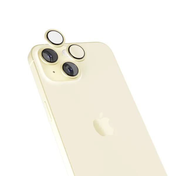 Epico Aluminium Lens, iPhone 15 / 15 Plus -kameran linssinsuoja, Keltainen