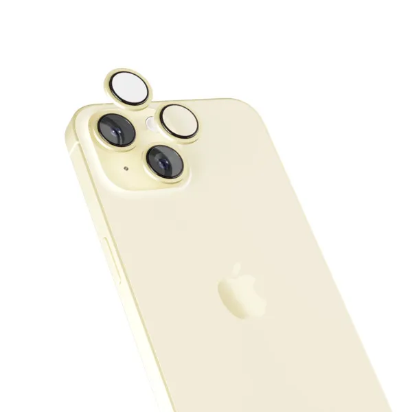 Epico Aluminium Lens, iPhone 15 / 15 Plus -kameran linssinsuoja, Keltainen