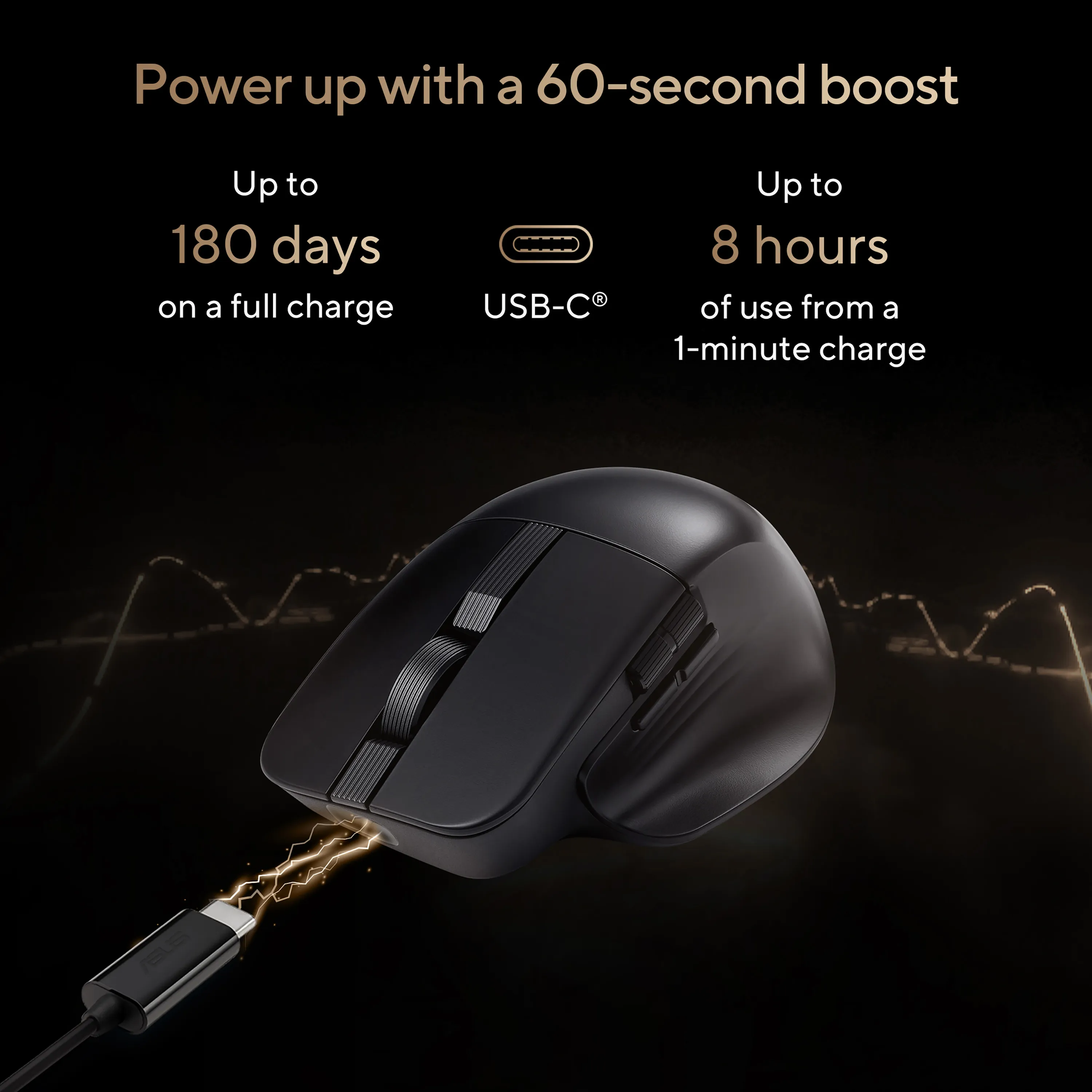 ASUS ProArt MD301 tr&aring;dl&ouml;s ergonomisk mus, svart