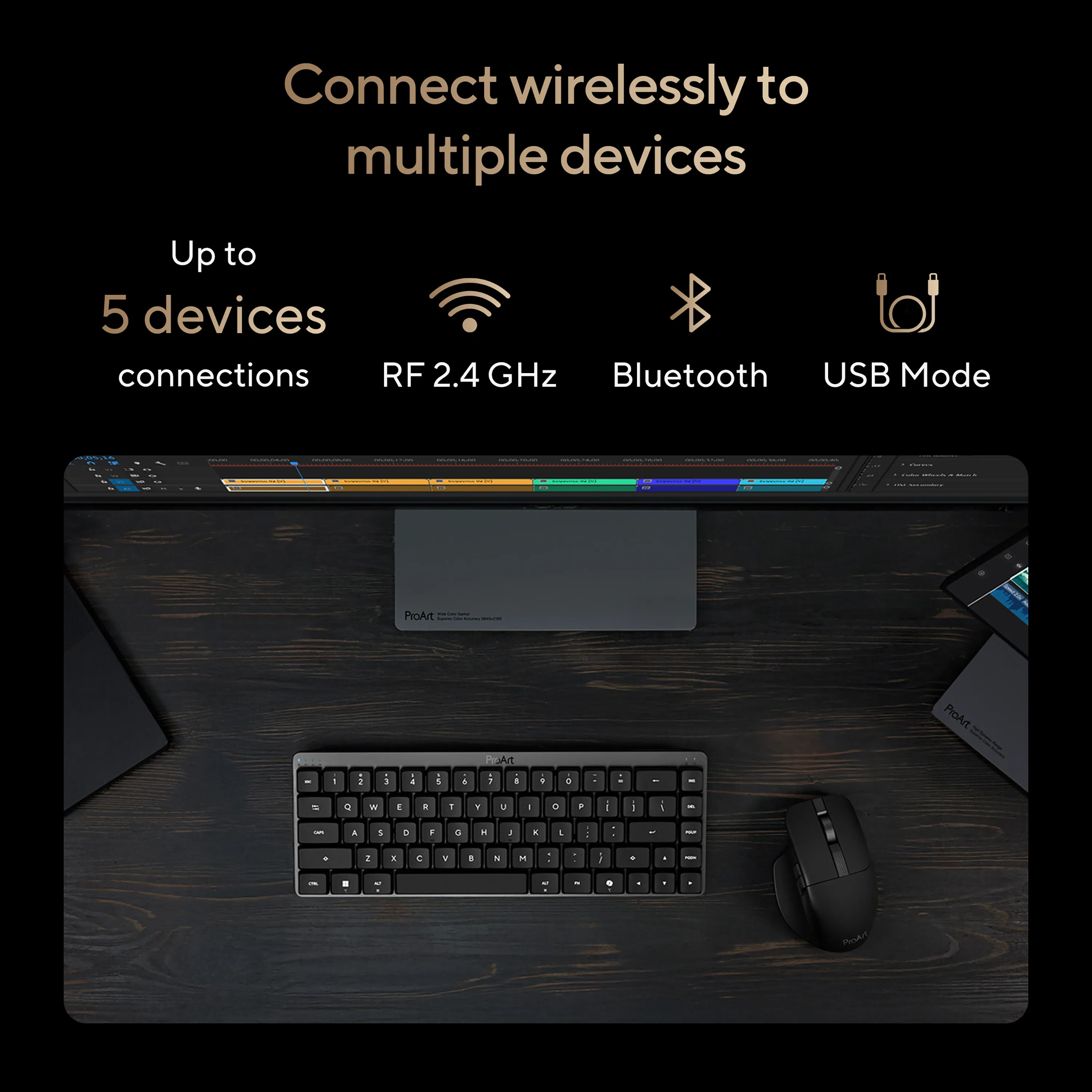 ASUS ProArt MD301 tr&aring;dl&ouml;s ergonomisk mus, svart