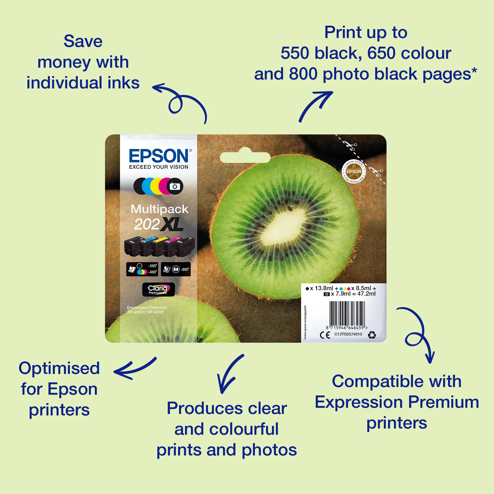 Epson 202 Kiwi -mustekasetti, 6.9 ml, musta