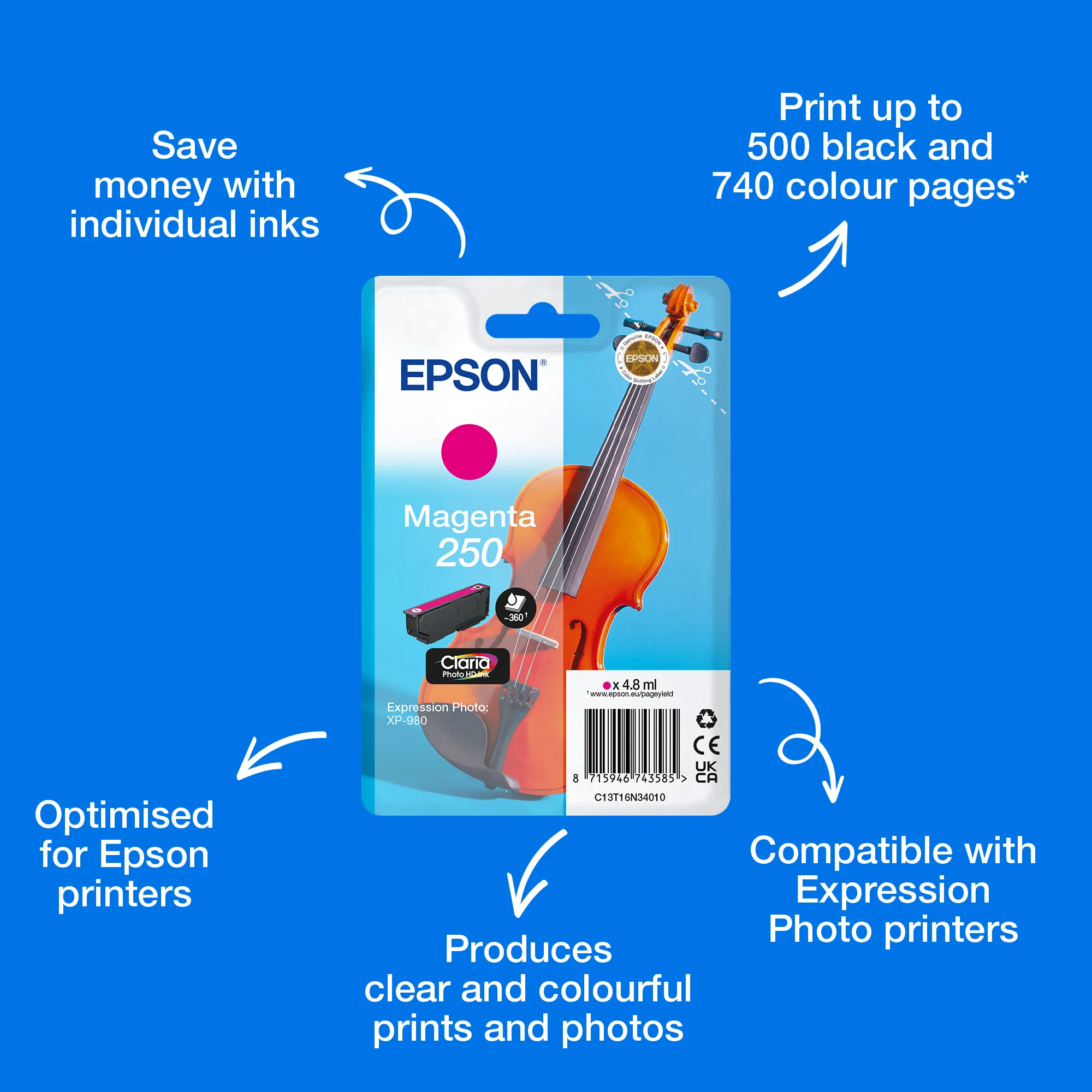 Epson 250 -mustekasetti, 4.8 ml, magenta