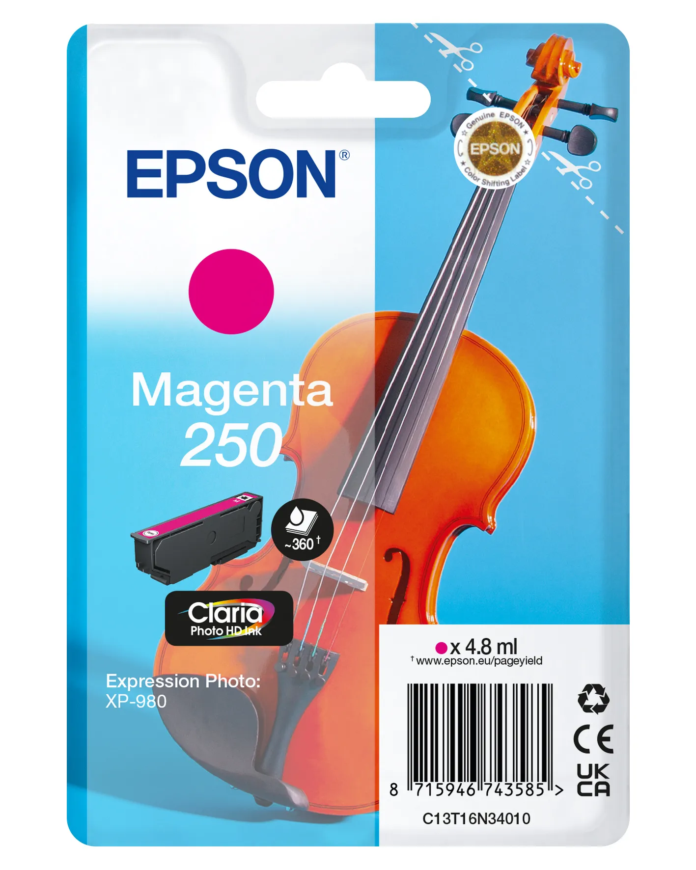 Epson 250 bl&auml;ckpatron, 4.8 ml, magenta