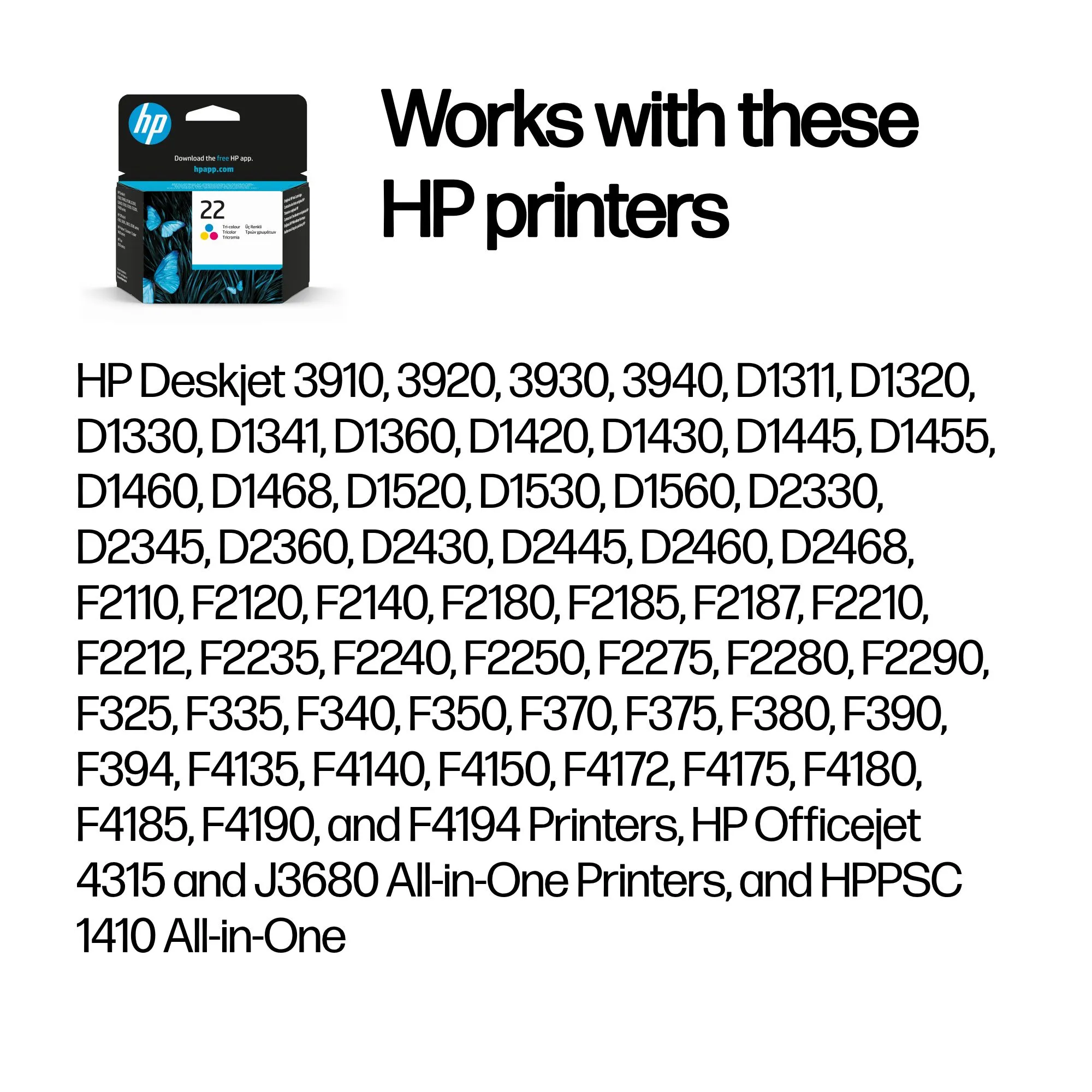 HP 22 ink cartridge, 5 ml, Tri-color