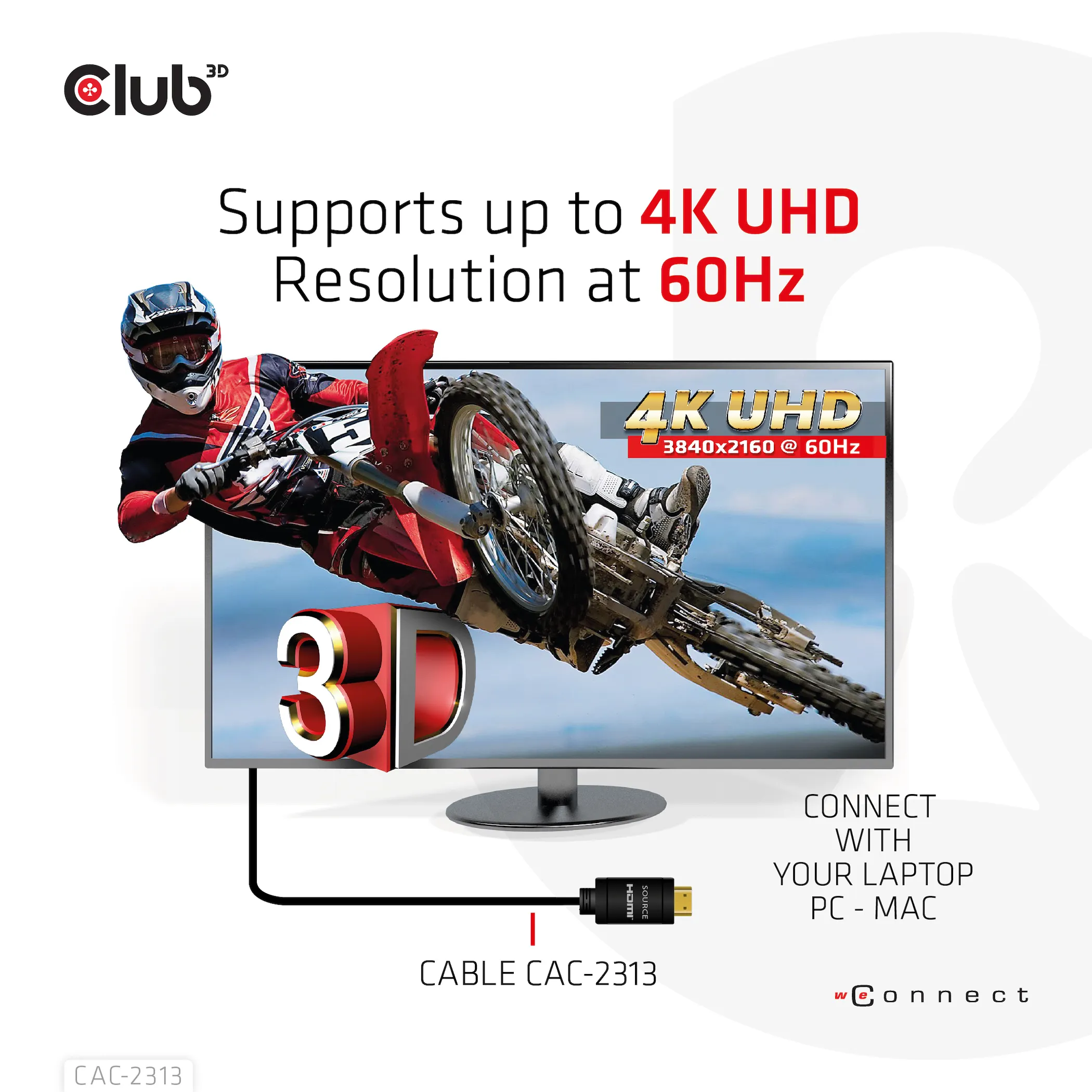 Club 3D  HDMI &ndash; HDMI 2.0 - kabel, 10 m, Svart