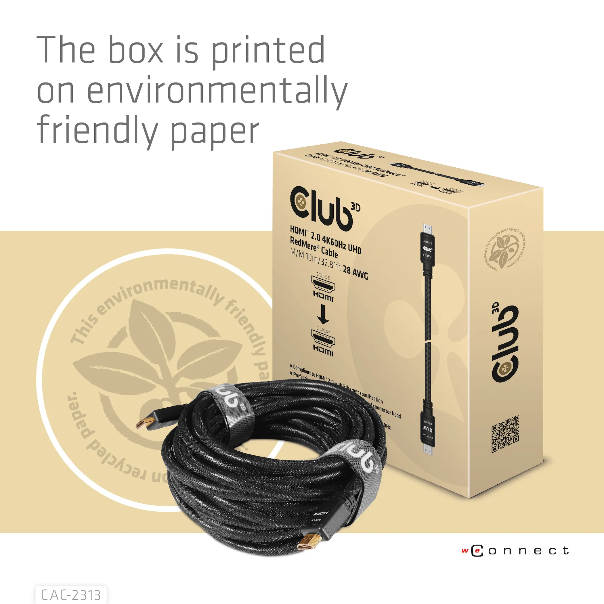 Club 3D  HDMI &ndash; HDMI 2.0 - kabel, 10 m, Svart
