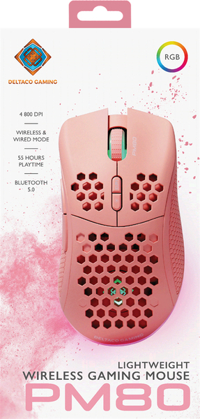 Deltaco Pink Line PM80 Lightweight RGB - wireless gaming mouse, pink