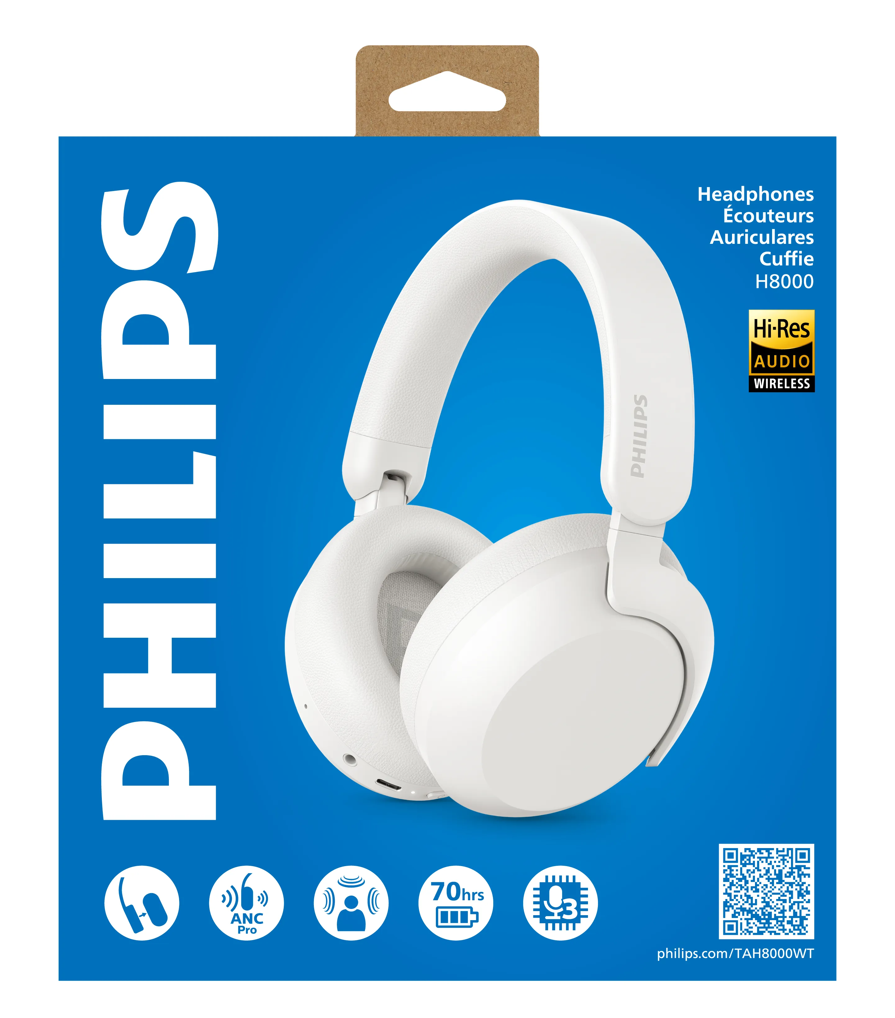 Philips TAH8000EWT/00 Wireless Over-ear Headphones, White