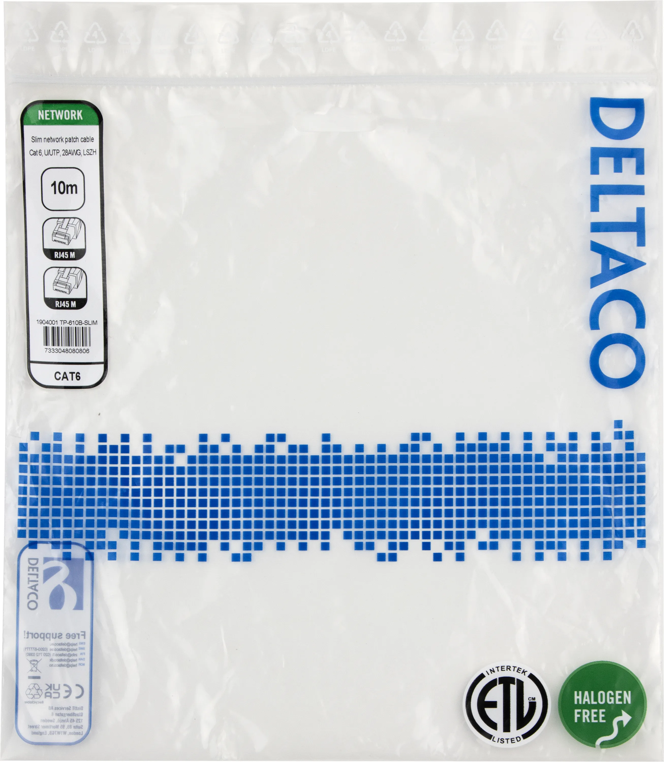 Deltaco Cat6 U/UTP RJ45 10m -verkkokaapeli, sininen