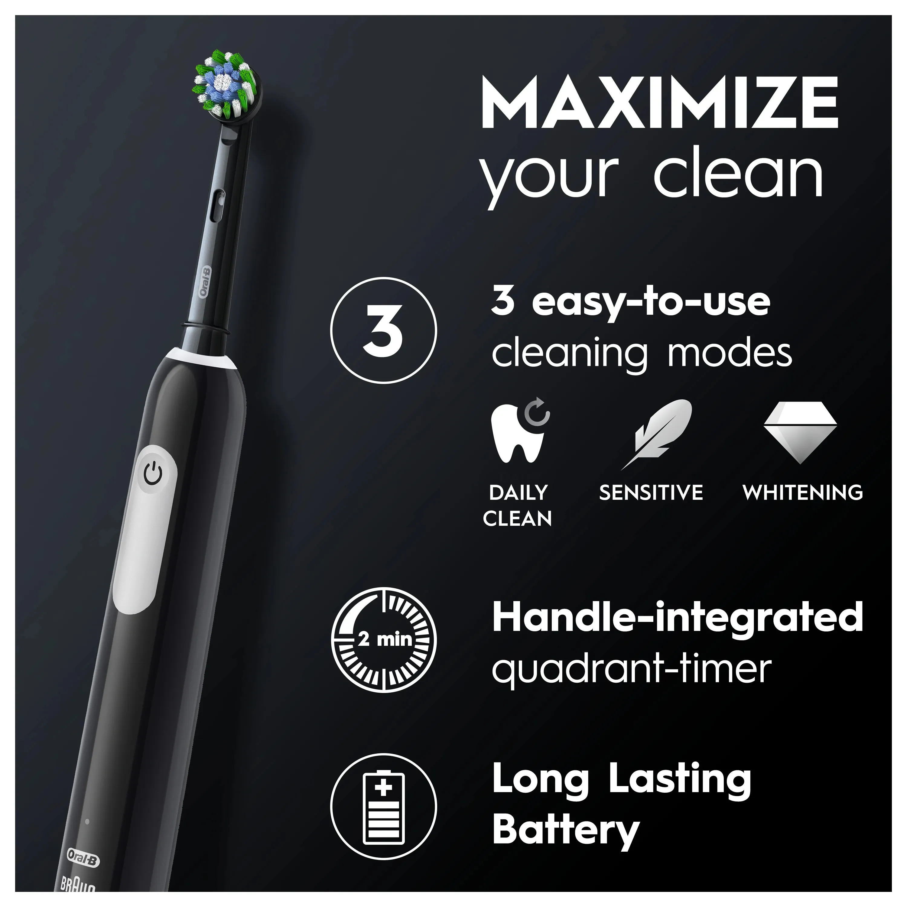 Oral-B Pro 1 Electric Toothbrush, Pressure Sensor, Black