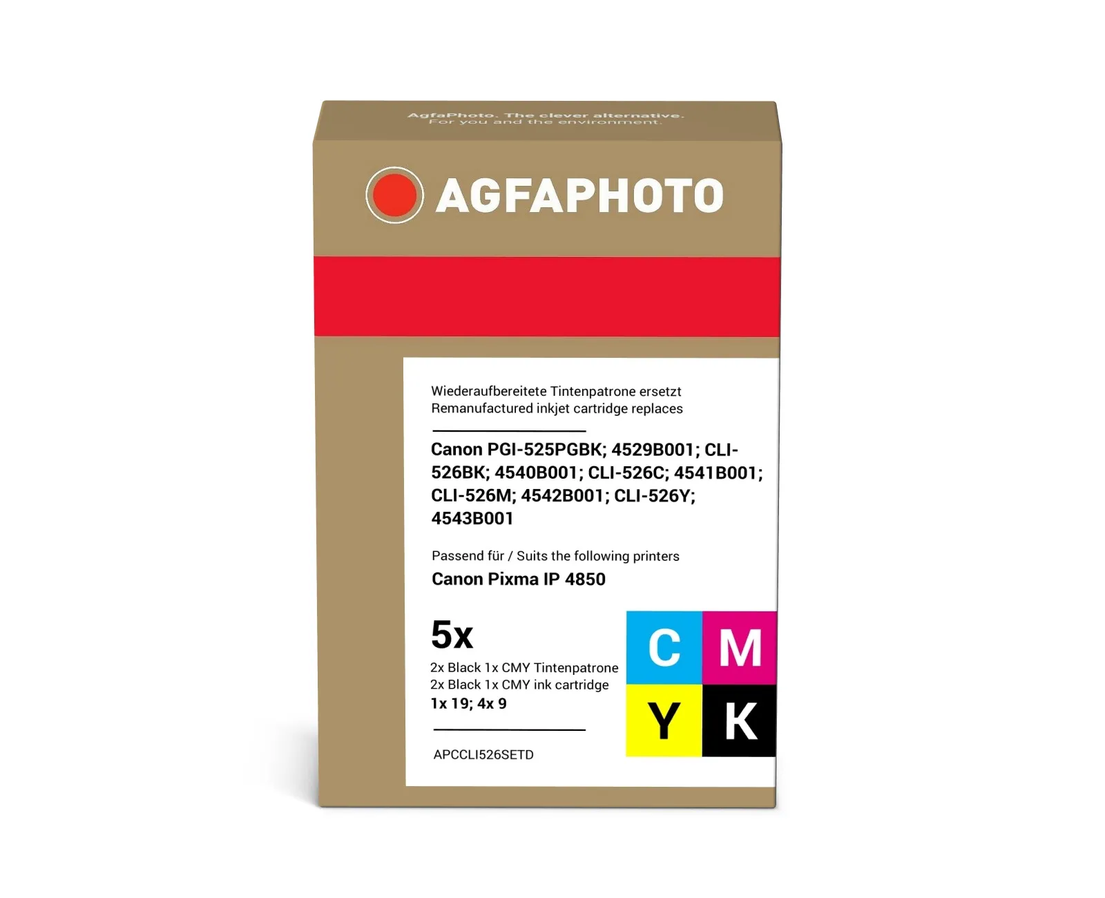 AgfaPhoto APCCLI526SETD -mustekasettipakkaus, musta, syaani, magenta, keltainen, 5 kpl