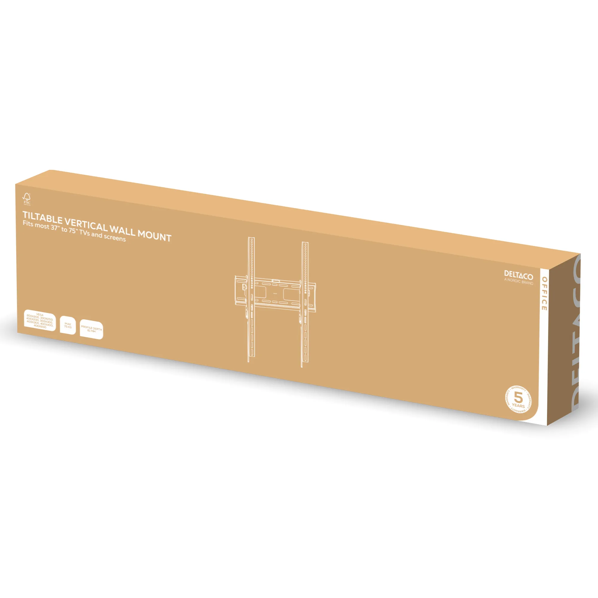 Deltaco Office Tilted Vertical TV Mount 37&quot;-75&quot;, 75kg VESA