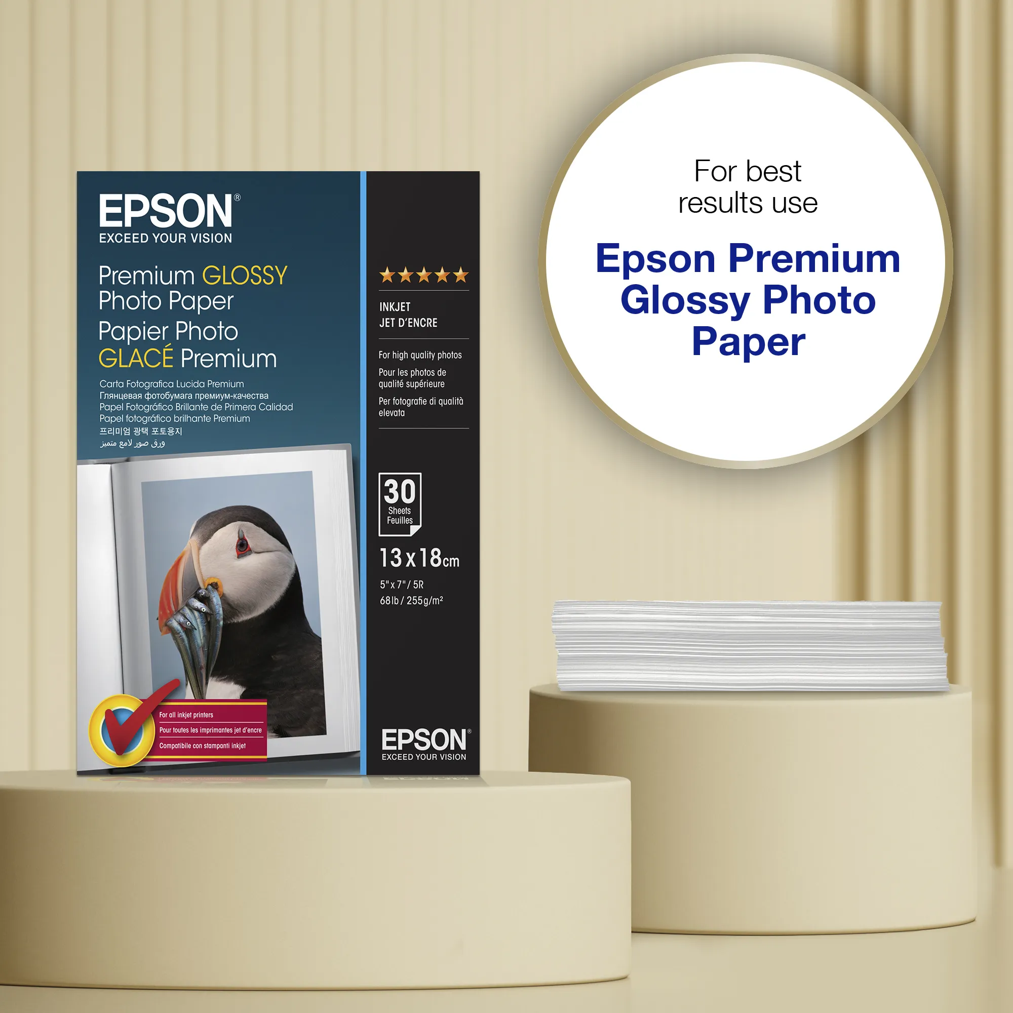 EPSON PREMIUM GLOSSY PHOTO PAPER,13X18, 255G, 30