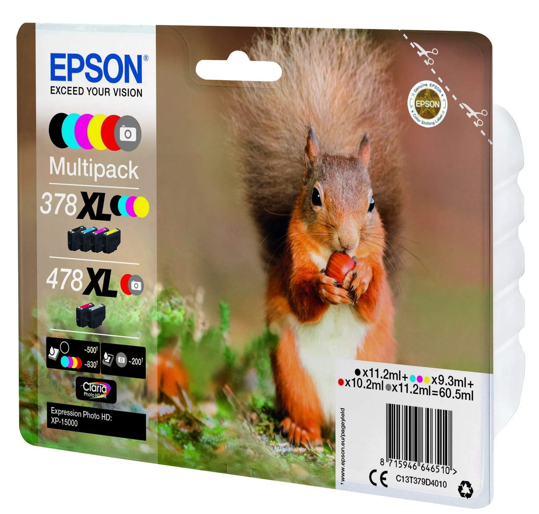 Epson Squirrel 378XL/478XL Ink cartridge kit, Black/Cyan/Magenta/Yellow/Red/Grey, 6 pcs