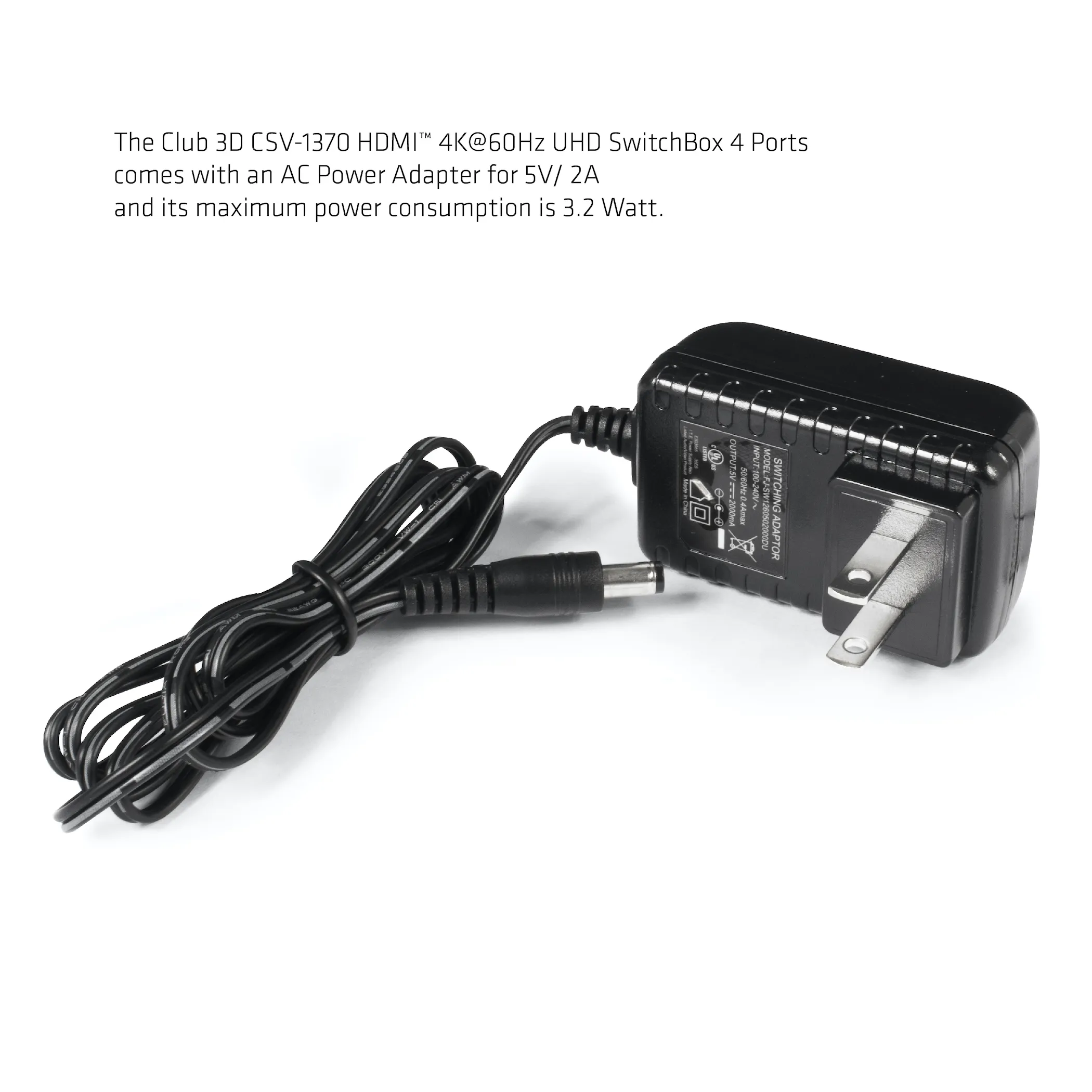 Club 3D HDMI-kytkin, 4 tuloa - 1 l&auml;ht&ouml;, HDMI 2.0, kaukos&auml;&auml;din, Musta
