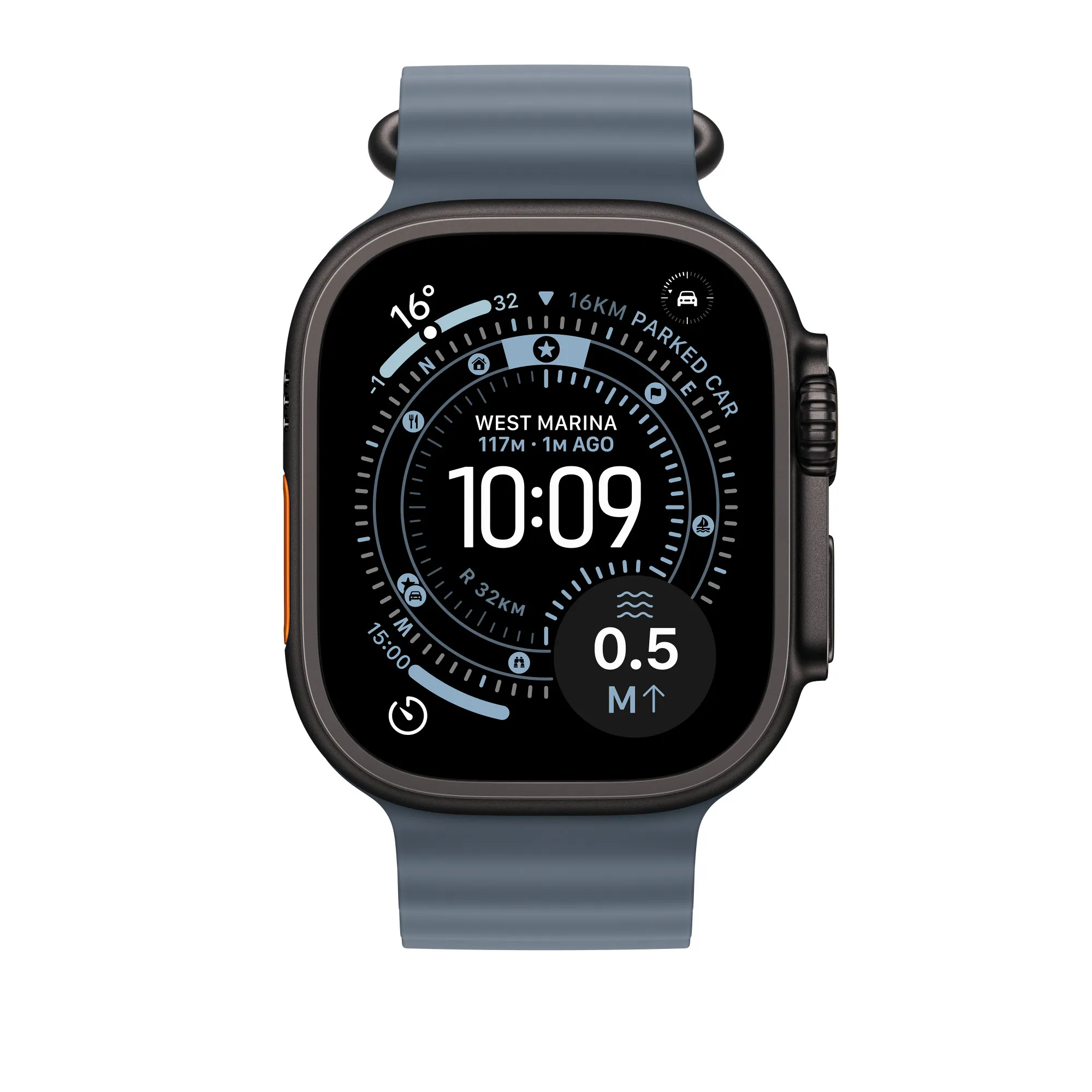 Apple Watch 49 mm havsband, anchor blue, Black Titanium Finish