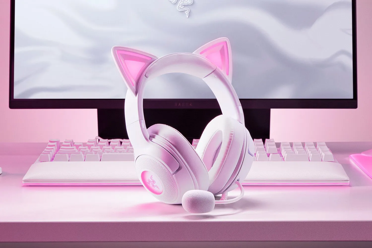 Razer Kraken Kitty V2 -pelikuulokemikrofoni, valkoinen