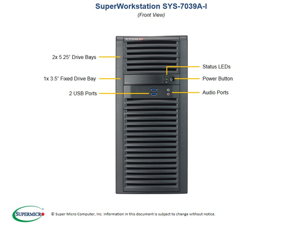 Supermicro SuperWorkstation 7039A-I - MDT - 3U - RAM 0 GB - ei kiintolevy&auml; - AST2500 - GigE - ei KJ - monitori: ei ole
