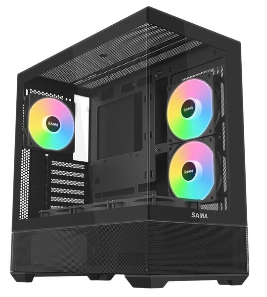 SAMA V40-BKADA6X1-GL midi-tower chassi med f&ouml;nster, svart