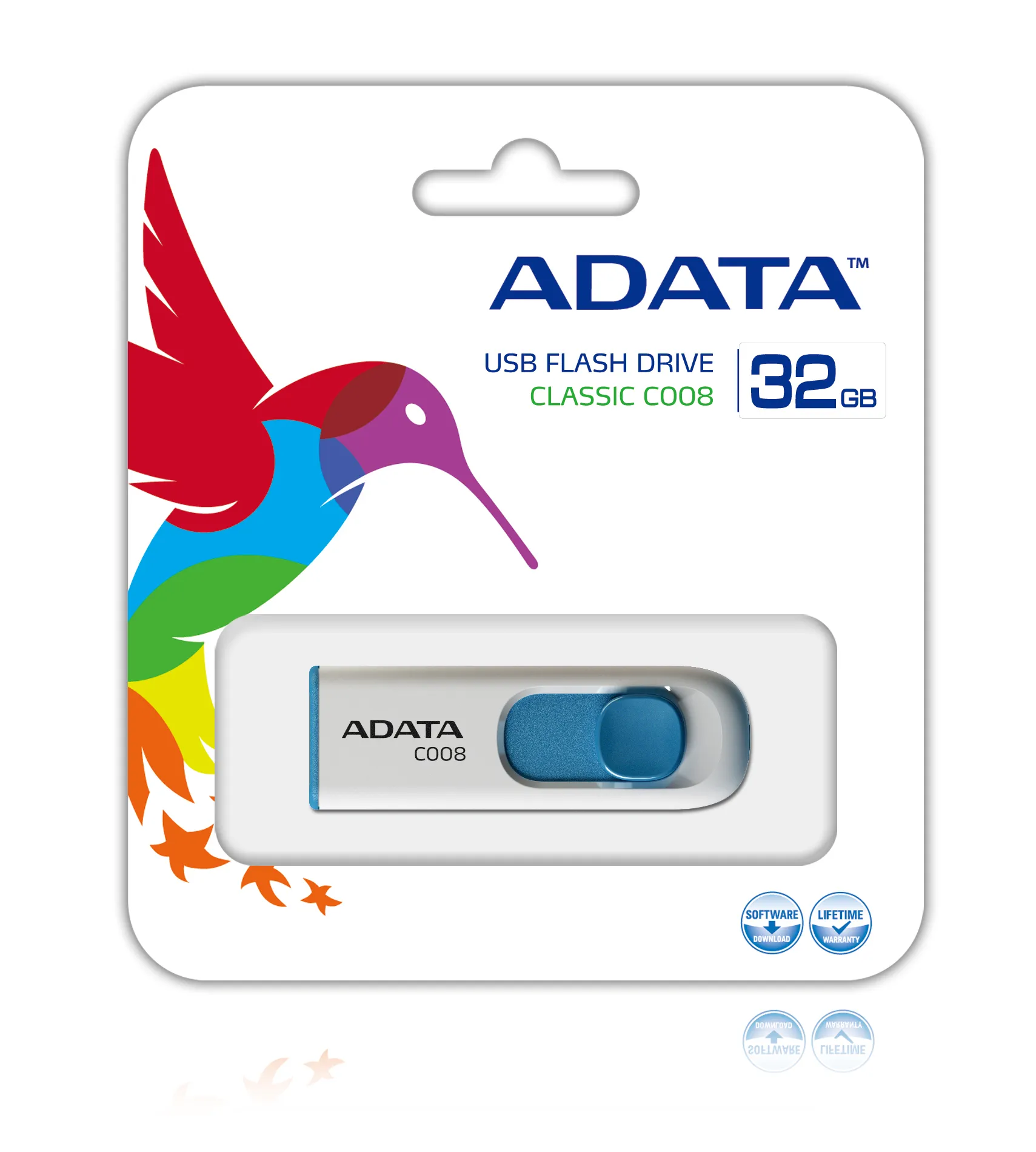 A-DATA C008 Slider USB 2.0 32 GB USB-minne, bl&aring;/vit