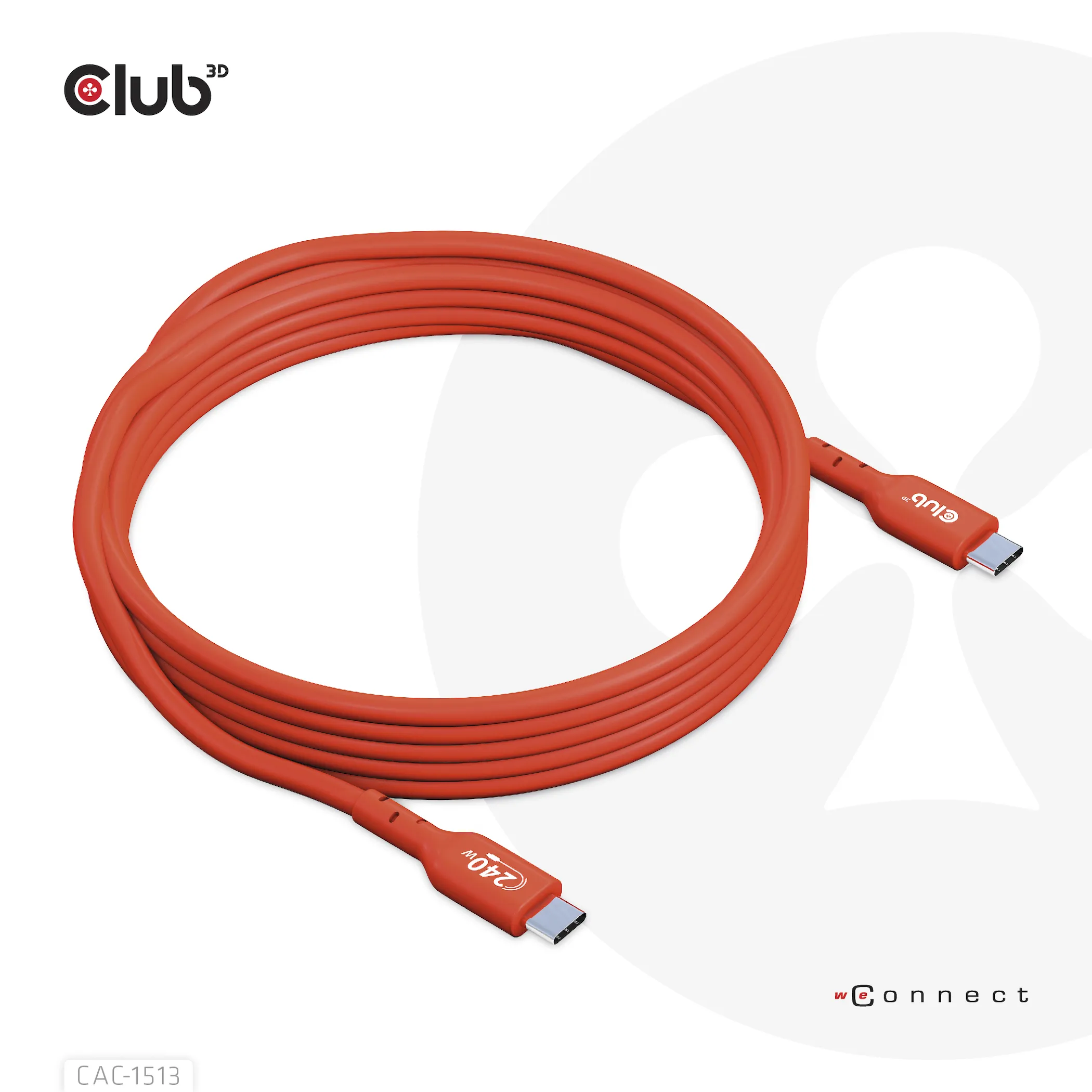Club 3D 2.0 USB-C, 240W EPR - kabel, R&ouml;d, 3m