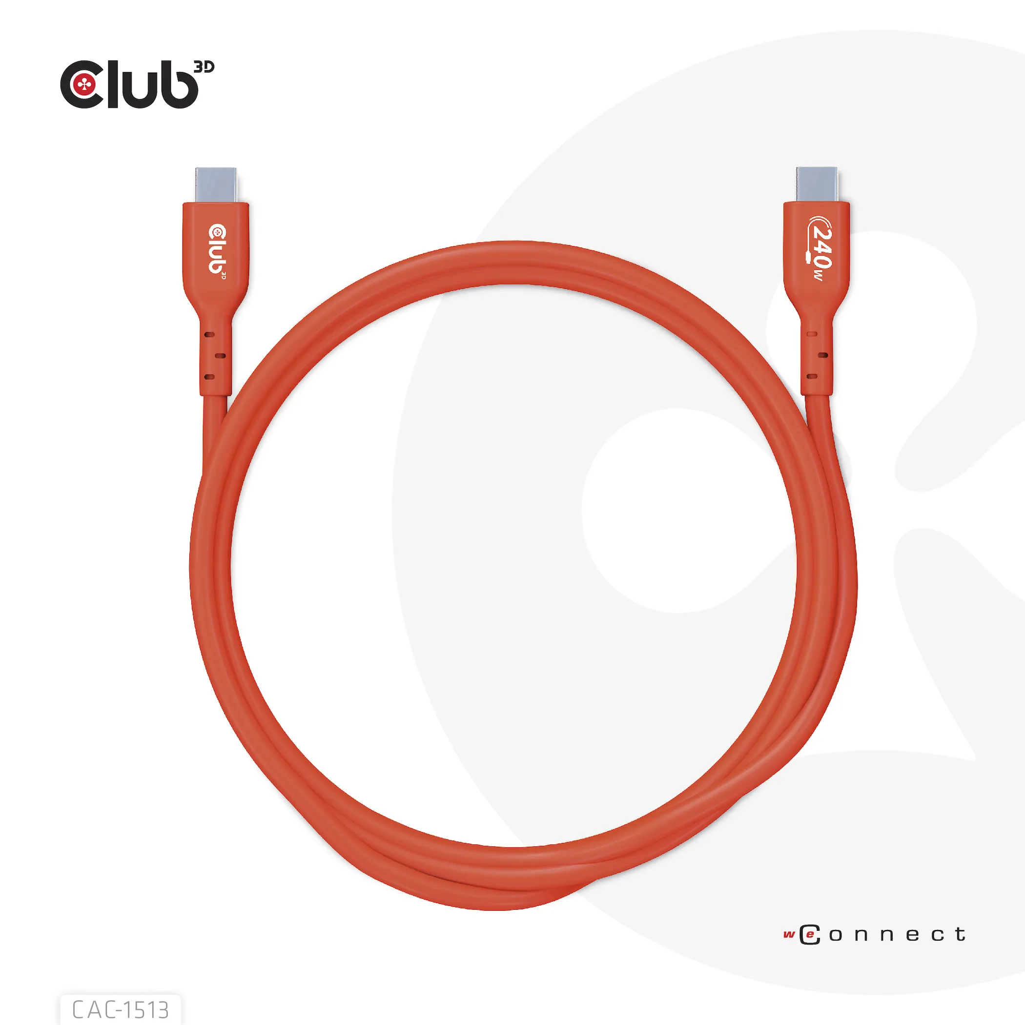 Club 3D 2.0 USB-C, 240W EPR - kabel, R&ouml;d, 3m