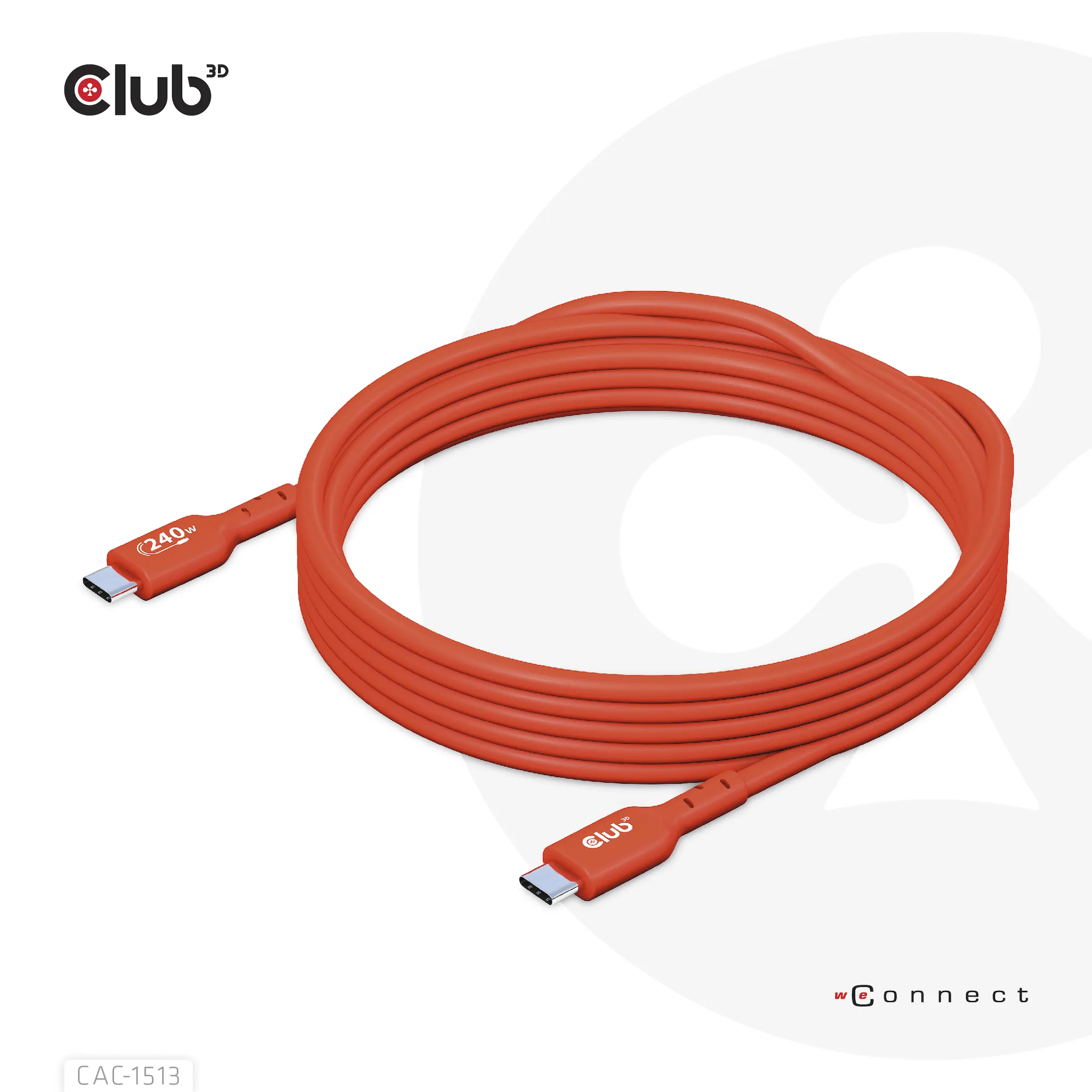 Club 3D 2.0 USB-C, 240W EPR - kabel, R&ouml;d, 3m