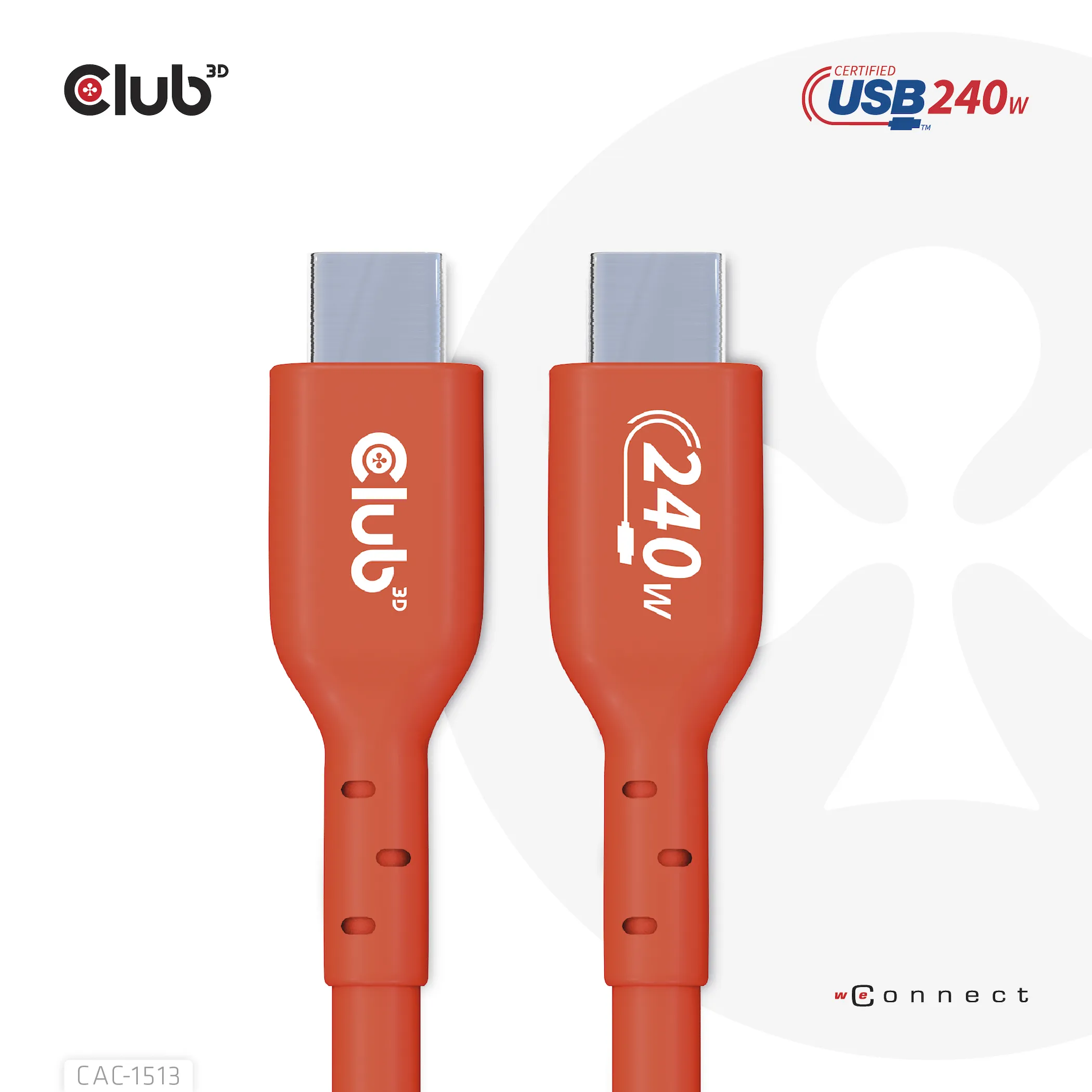 Club 3D 2.0 USB-C, 240W EPR - kabel, R&ouml;d, 3m