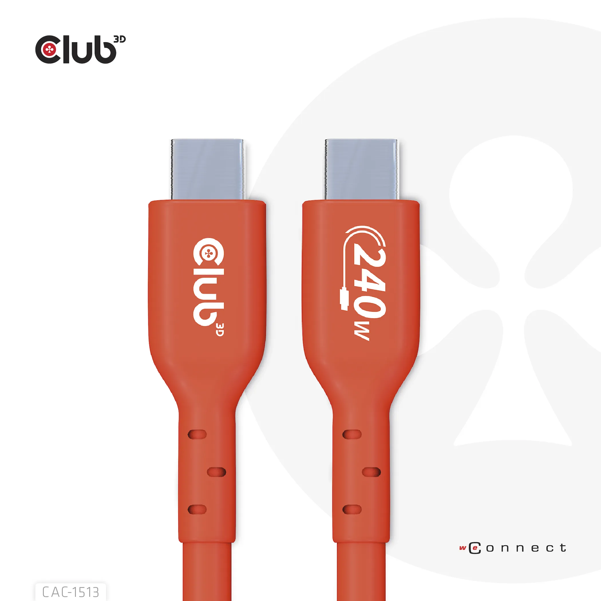 Club 3D 2.0 USB-C, 240W EPR - kabel, R&ouml;d, 3m