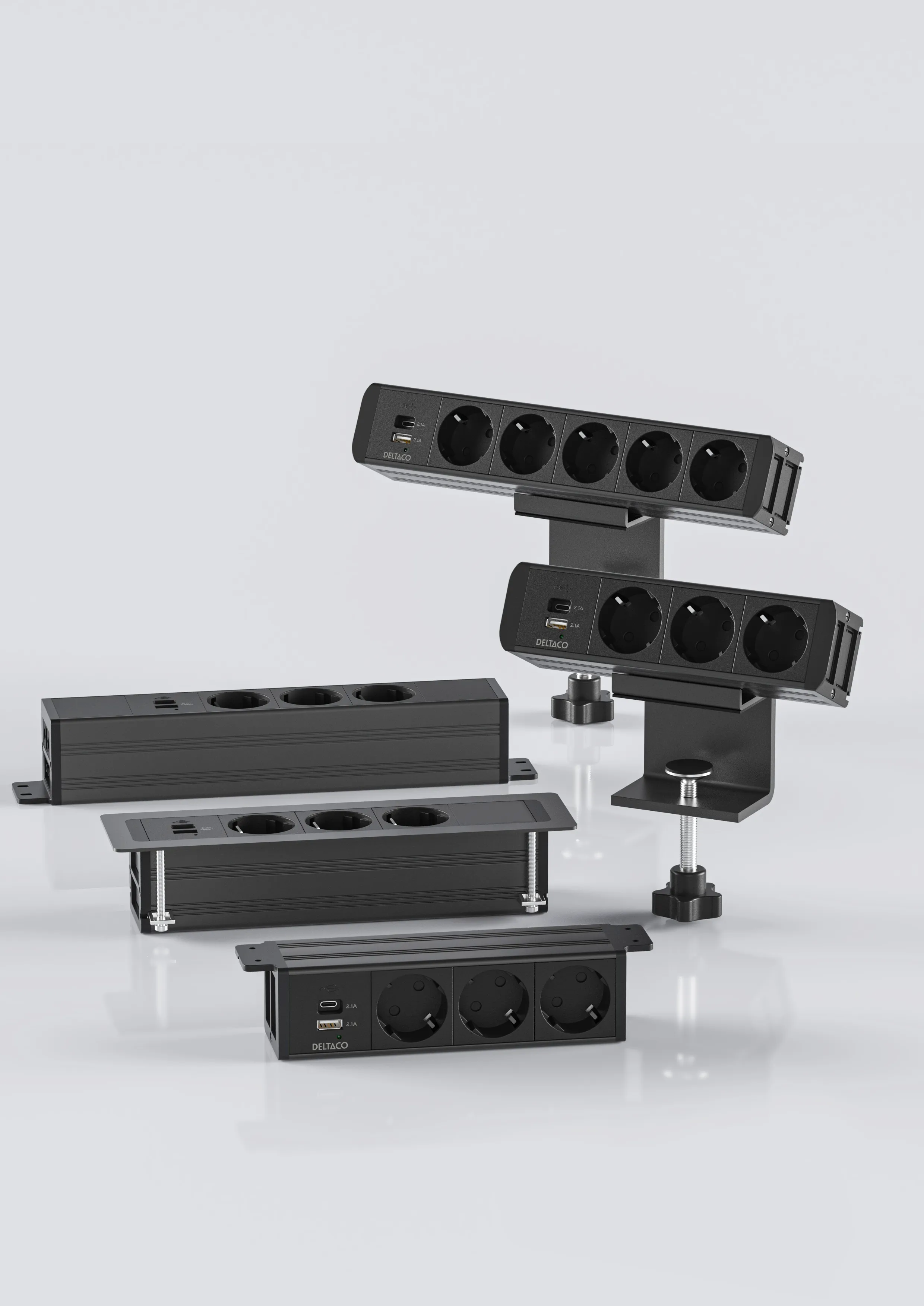 Deltaco On-desk Outlet, 3 outlets, 1x21W A+C USB, GST18 cable