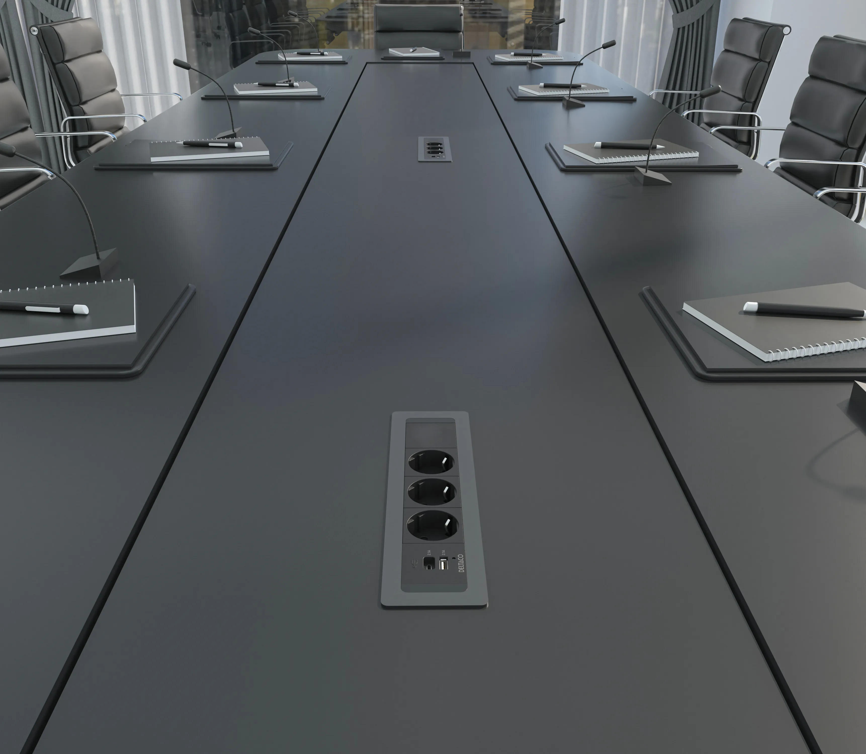 Deltaco Office Recessed Outlet Box, 3 outlets, black