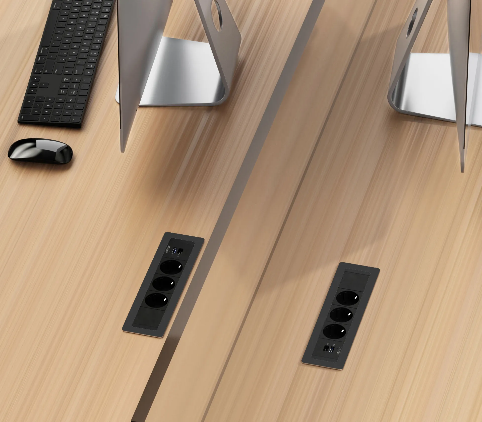 Deltaco Office Recessed Outlet Box, 3 outlets, black