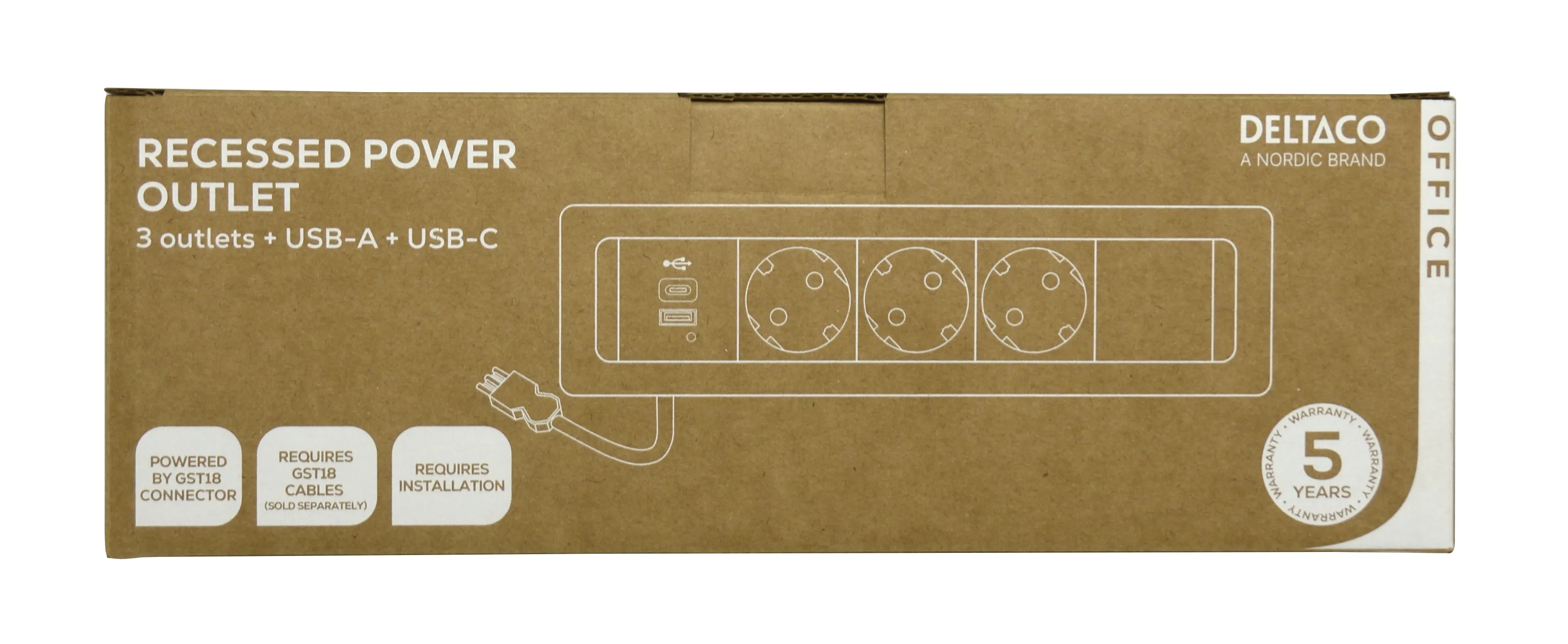 Deltaco Office Recessed Outlet Box, 3 outlets, black