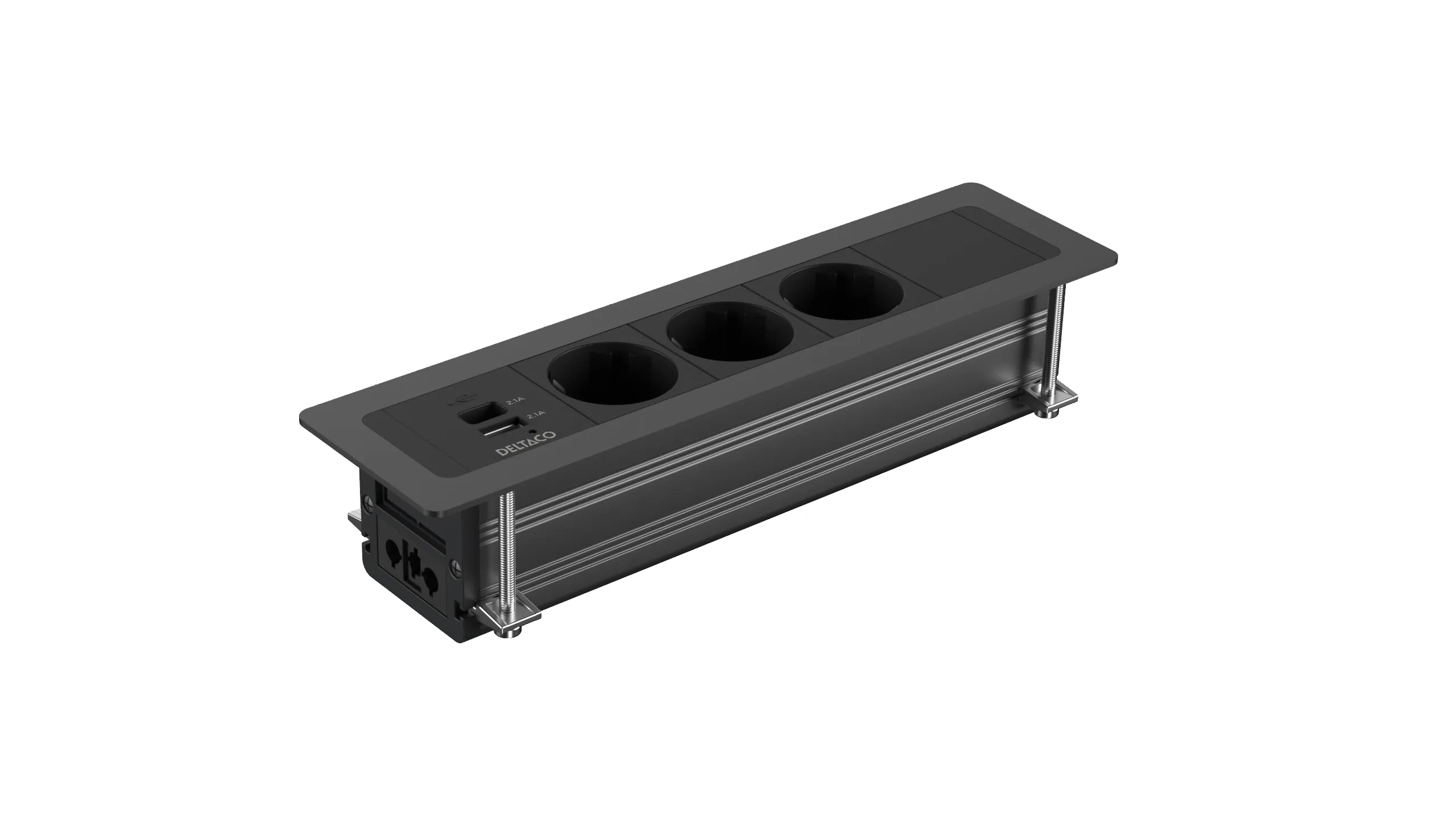 Deltaco Office Recessed Outlet Box, 3 outlets, black