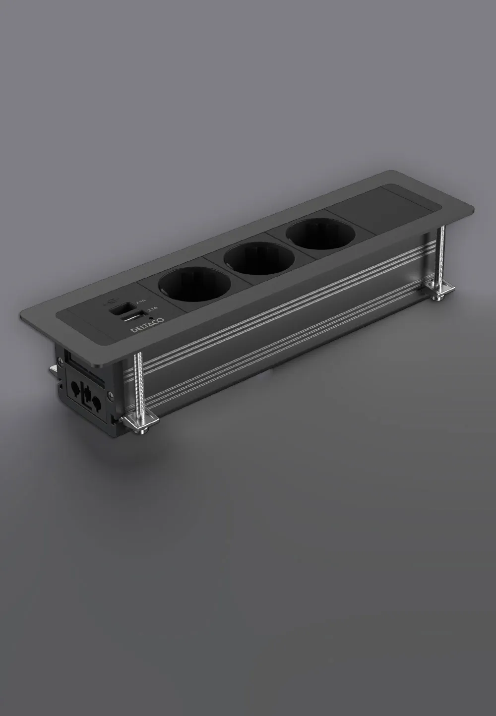 Deltaco Office Recessed Outlet Box, 3 outlets, black