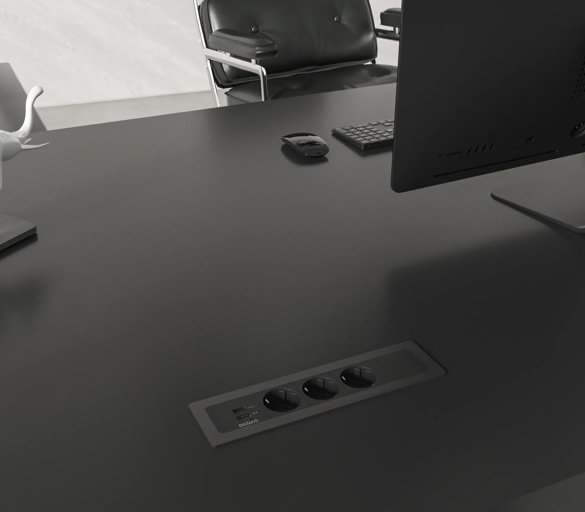 Deltaco Office Recessed Outlet Box, 3 outlets, black