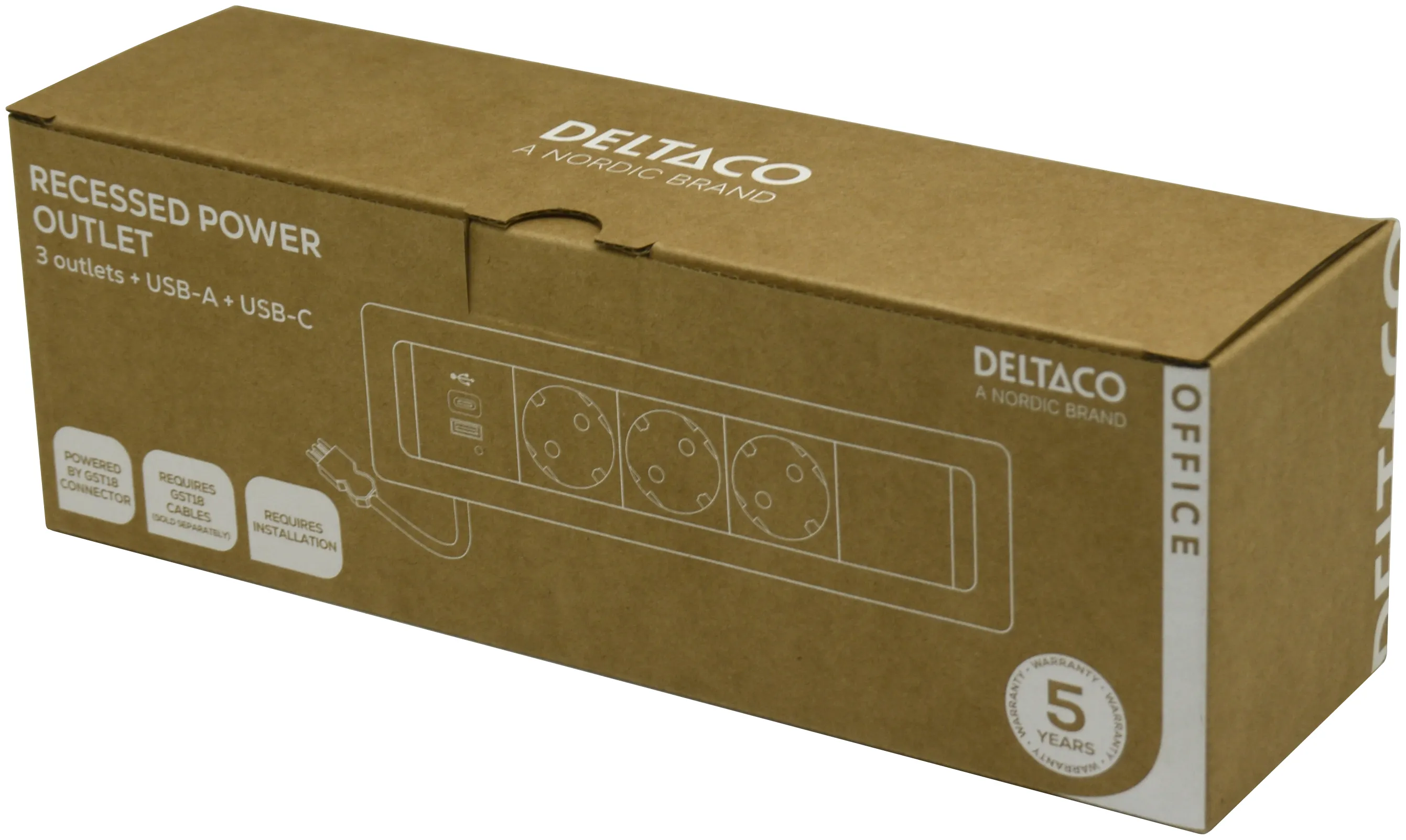 Deltaco Office Recessed Outlet Box, 3 outlets, black