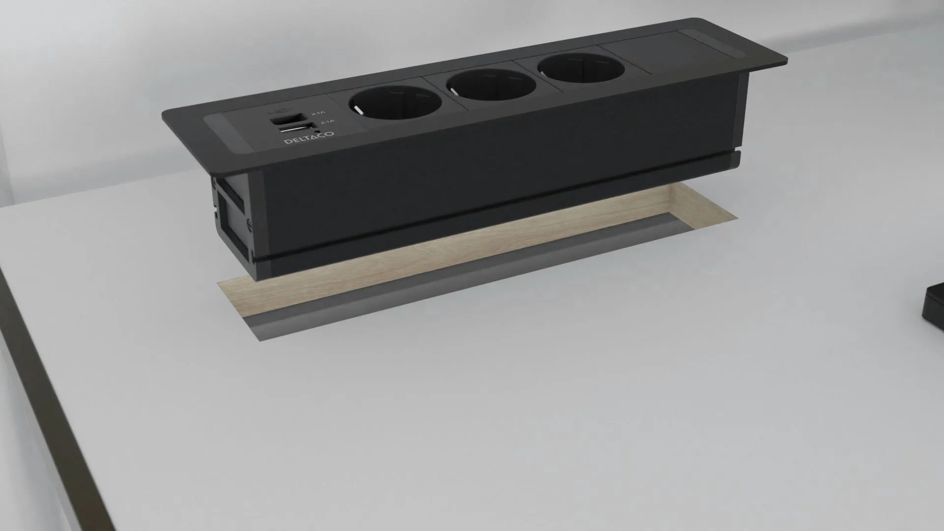 Deltaco Office Recessed Outlet Box, 3 outlets, black