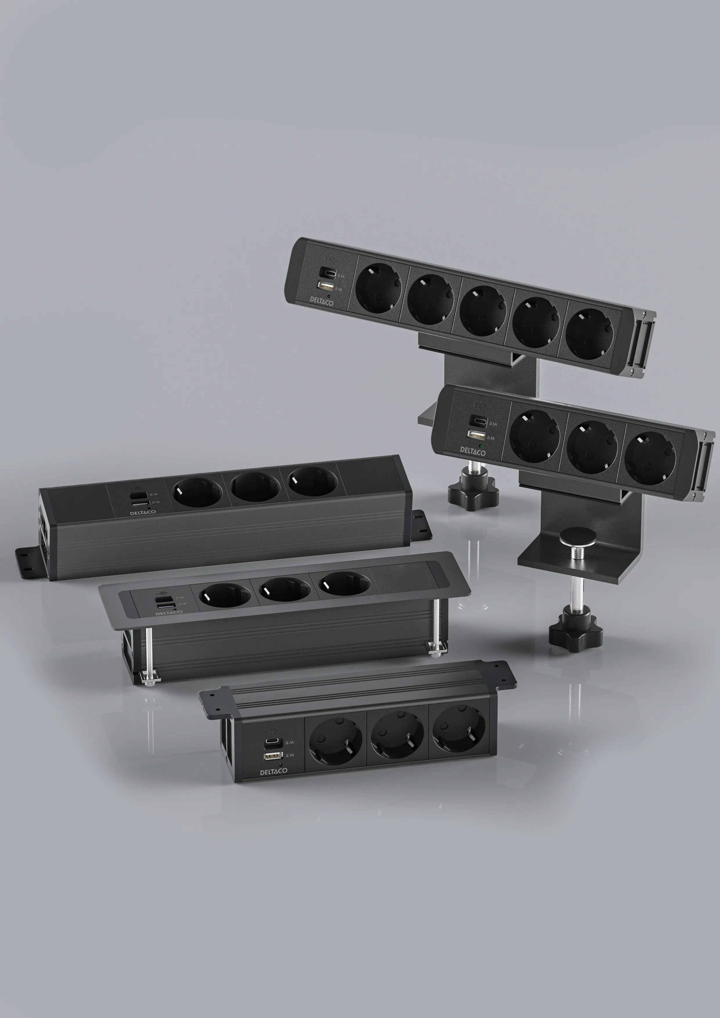 Deltaco On-desk Outlet, 3 outlets, 1x21W A+C USB, GST18 cable