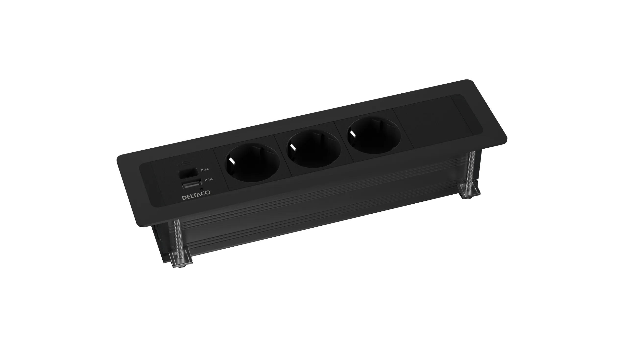 Deltaco Office Recessed Outlet Box, 3 outlets, black
