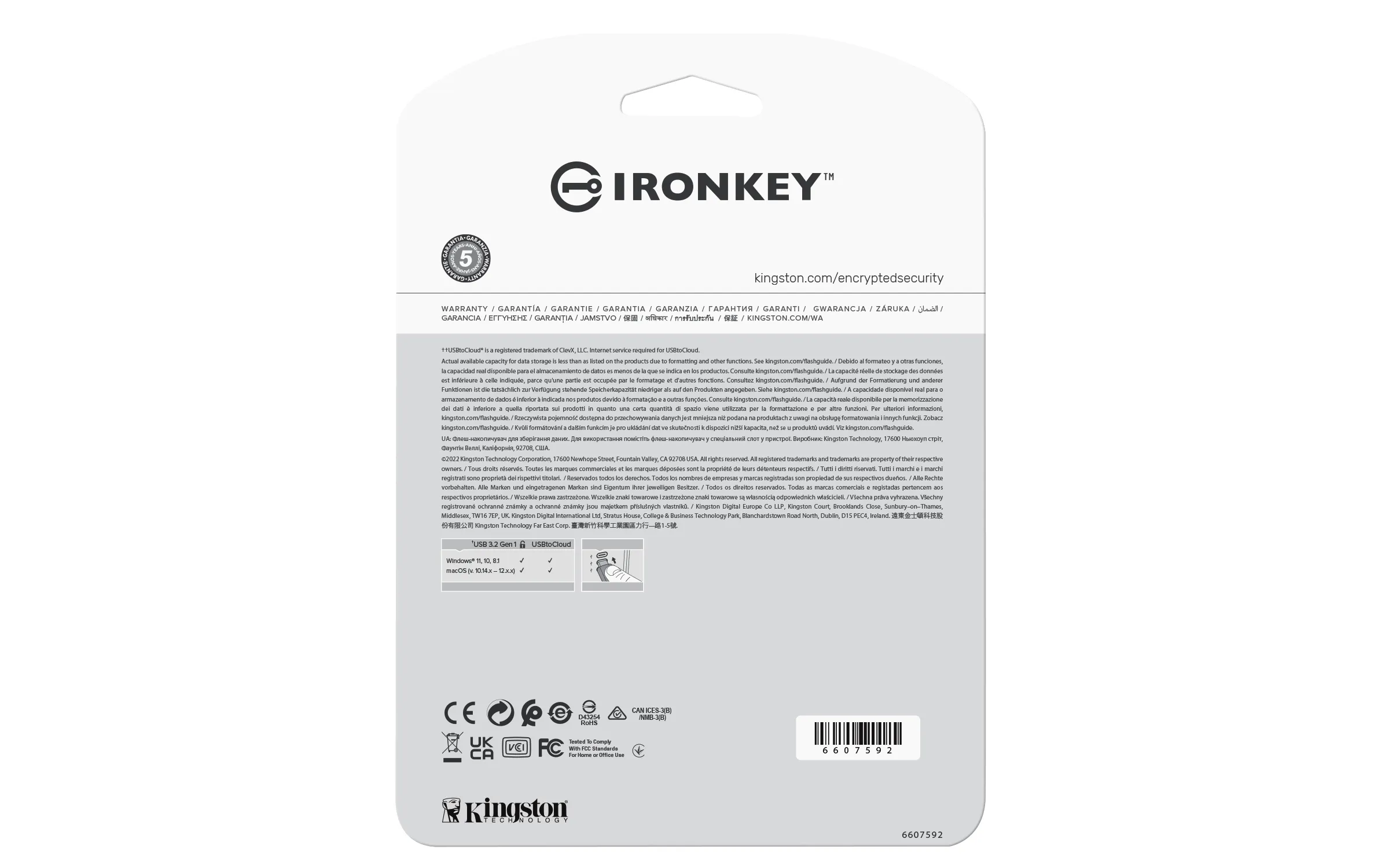 Kingston IronKey Locker+ 50 USB 3.2 Gen 1 128 GB USB-minne, silver