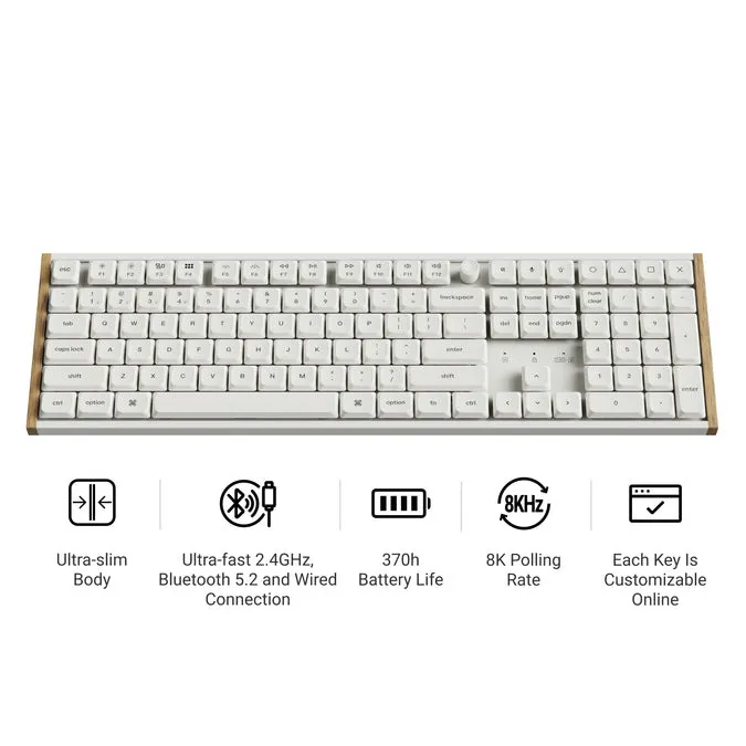 Keychron K5 Ultra SE 8K tr&aring;dl&ouml;st mekaniskt speltangentbord, Low-Profile Milk POM Red, vit
