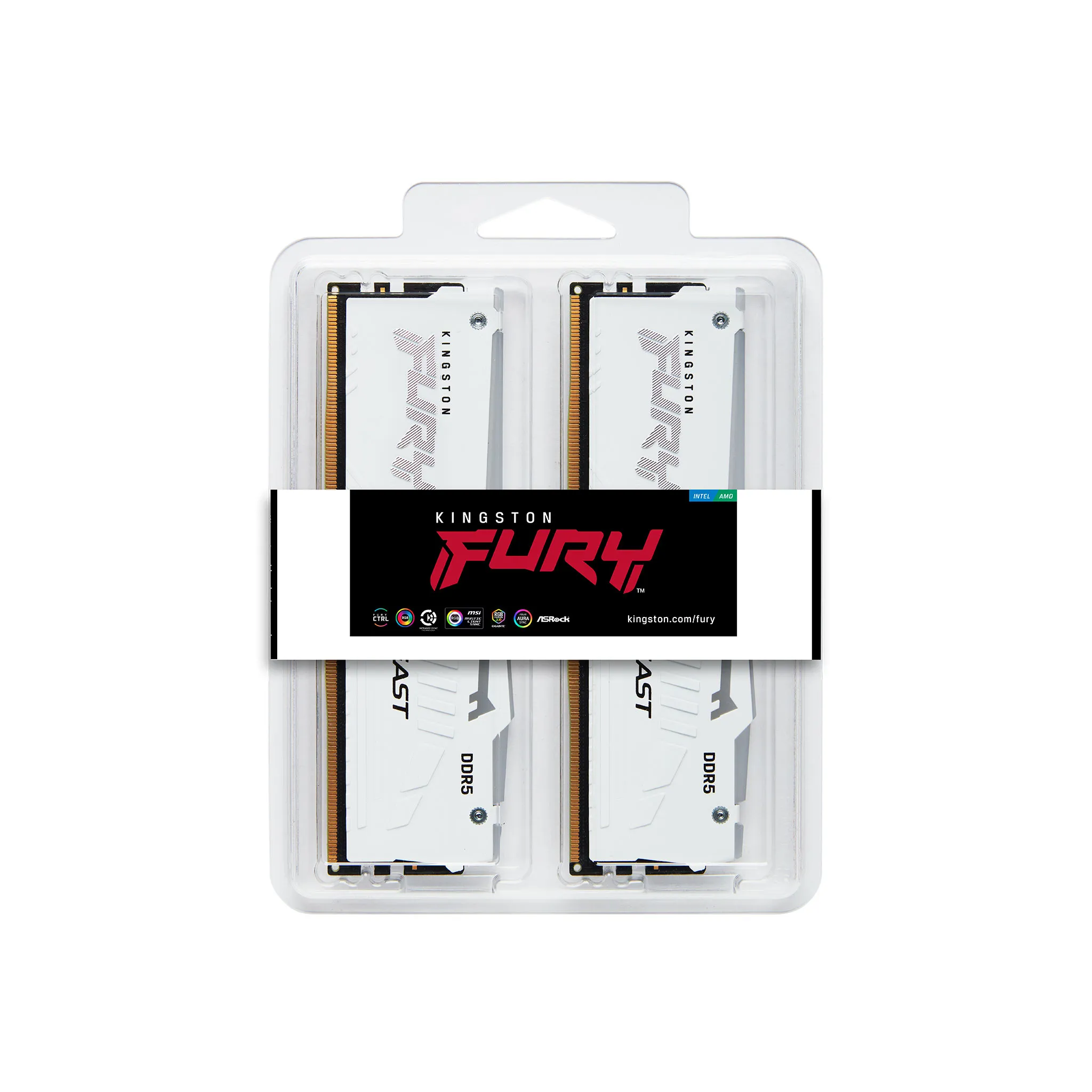 Kingston FURY Beast RGB 32 Gt (2 x 16 Gt) DDR5 5600 MHz, CL40 -muisti, Valkoinen (XMP)